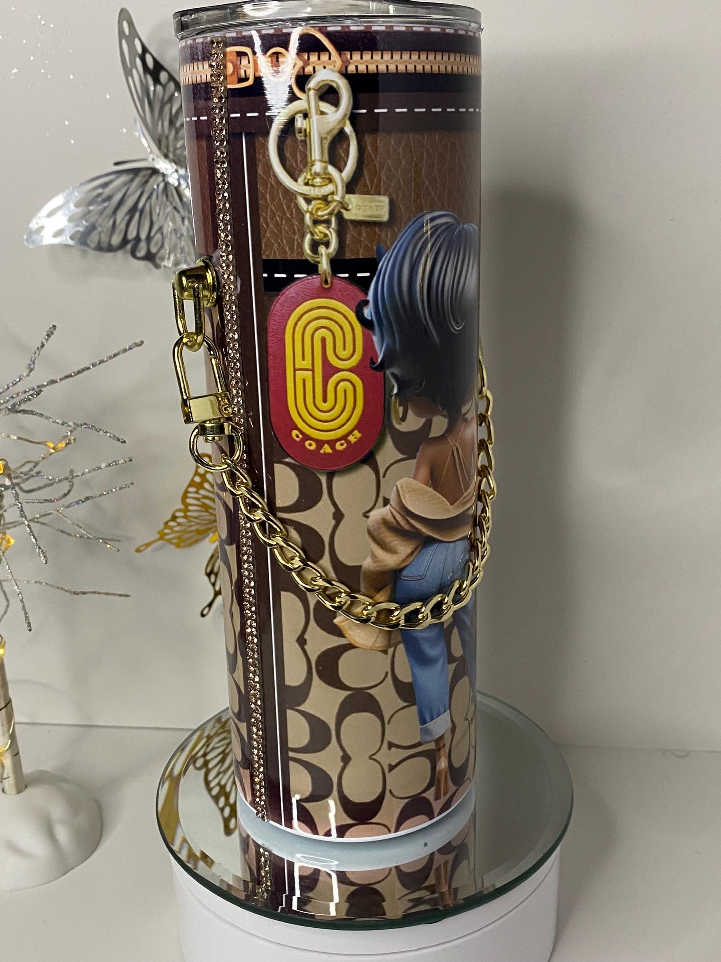 Betty Boop Designer Coach Tumbler Purse 20 oz w/ Detachable Link Chain