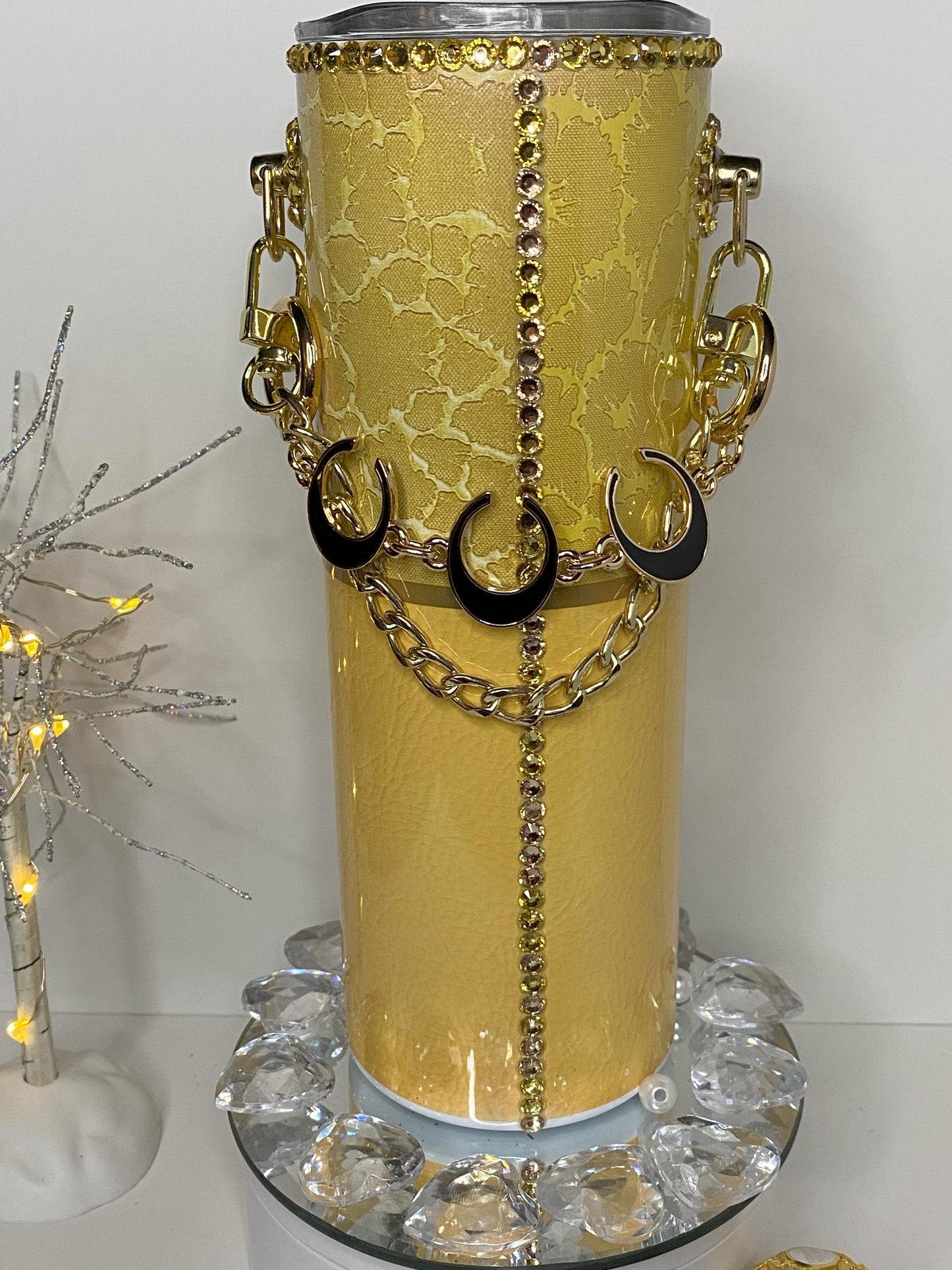 Designer Gold Coach Tumbler Purse 20 oz w/ Detachable Link Chain