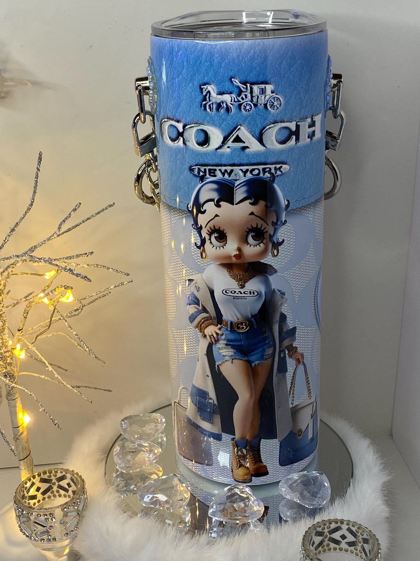 Custom Blue Betty Boop Inspired Tumbler Purse | Personalized 3D Fashion Tumbler with Chain Strap | Gift for Her
