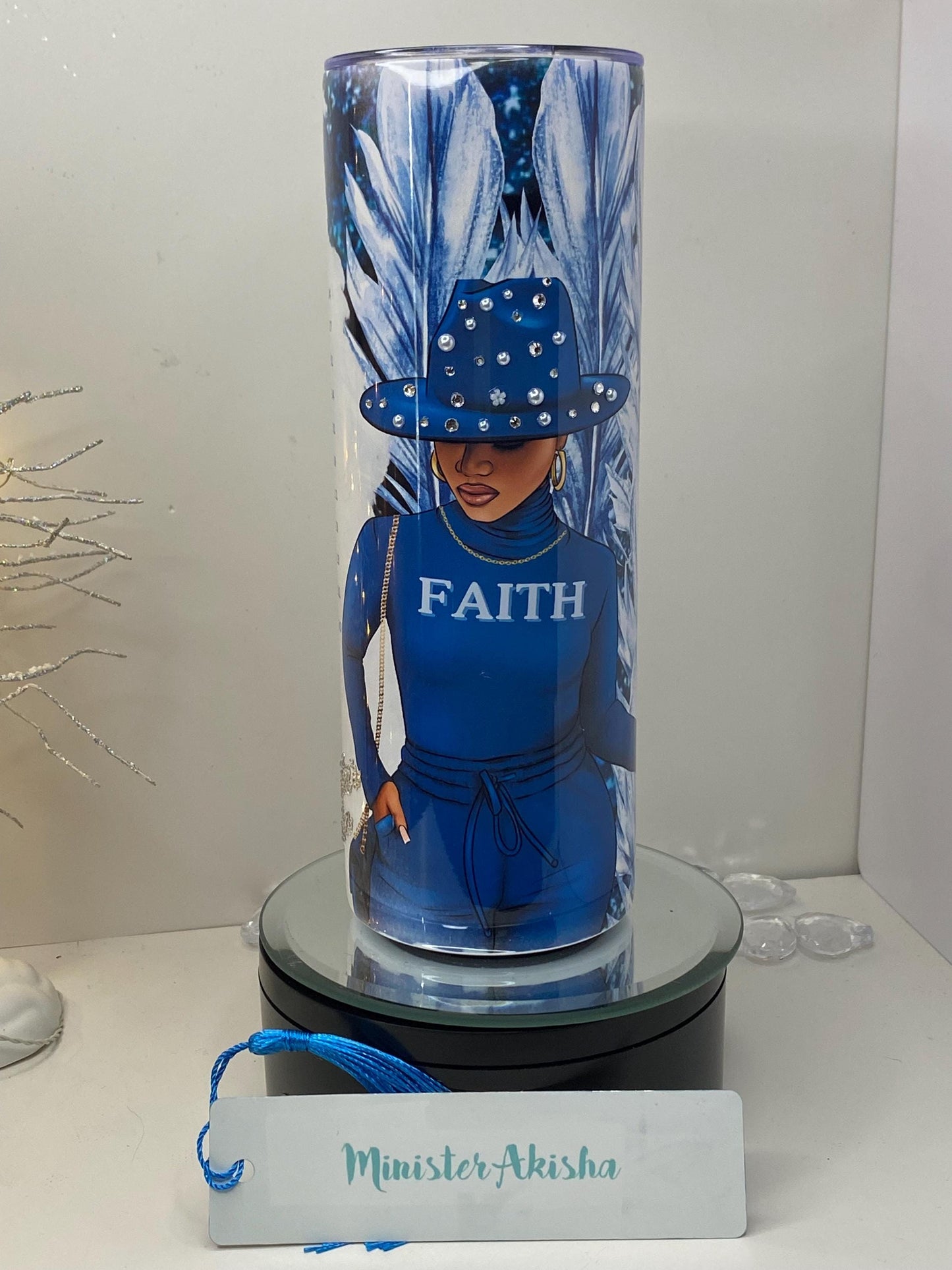 Faith Emergency Numbers Tumbler β Sparkle Blue Rhinestone Cup, Inspirational Gift for Women