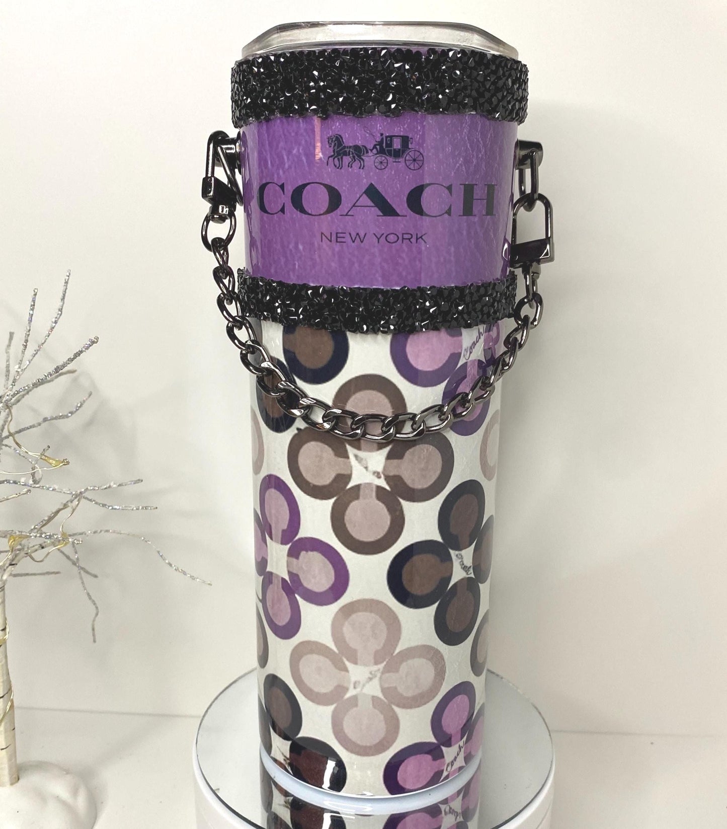 Designer Coach Tumbler Purse 20 oz w/ Detachable Link Chain W/ Ceramic Coaster Option