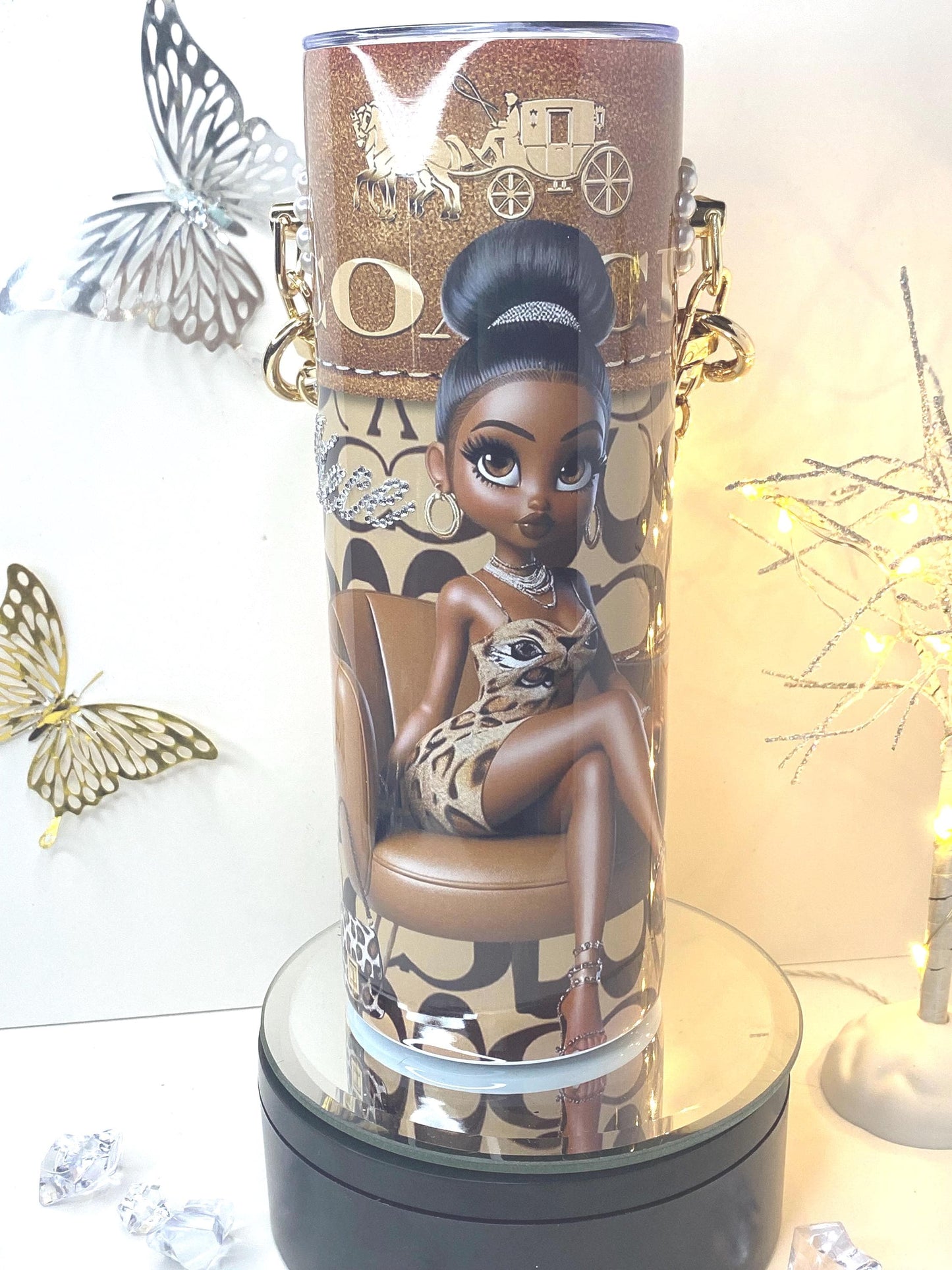 Betty Boop Fan Coach inspired Tumbler Gift Purse 20 oz w/Chain
