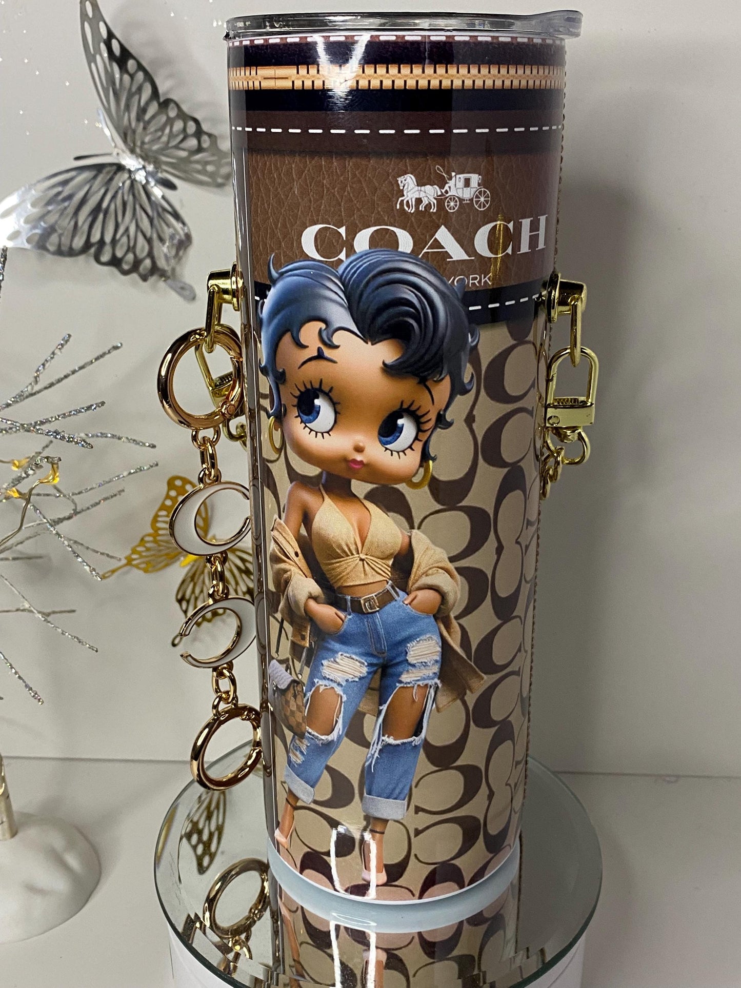 Betty Boop Designer Coach Tumbler Purse 20 oz w/ Detachable Link Chain