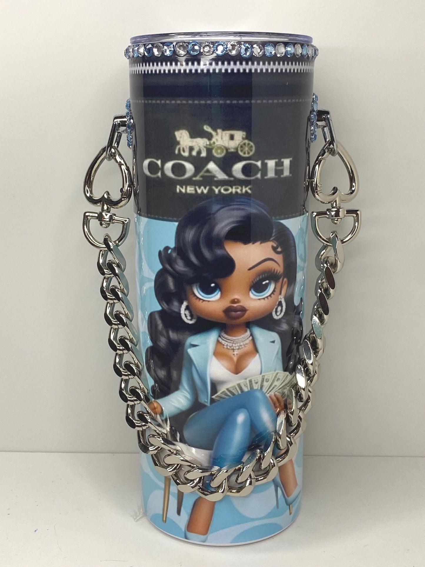 Betty Boop Designer Coach Bluetooth Tumbler Purse w/ Chain "Boss Babe Edition" Car Coaster/Refrigerator Magnet Option