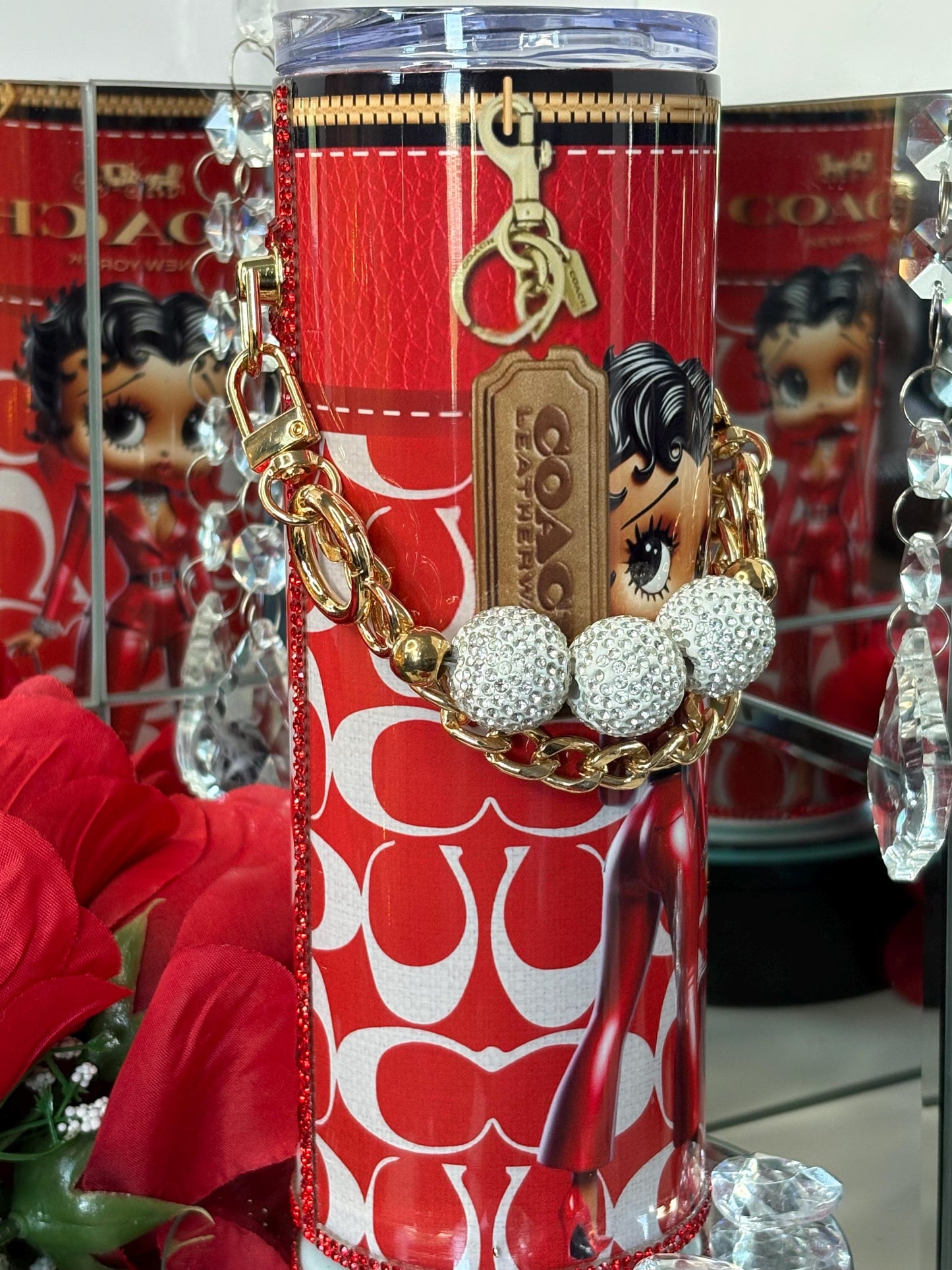 Betty Boop Lover Coach Tumbler Purse For Her 20 oz w/ Detachable Link Chain