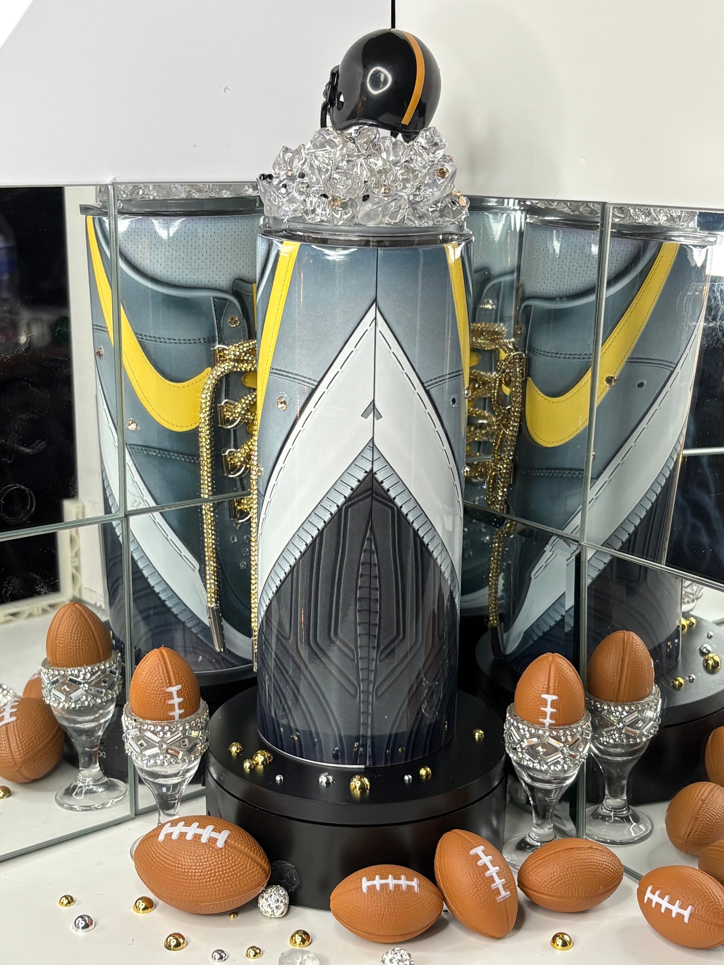 Pittsburgh Football Bluetooth Tumbler Cup w/ 3d Magnetic Helmet Topper Fan Gift for him or her