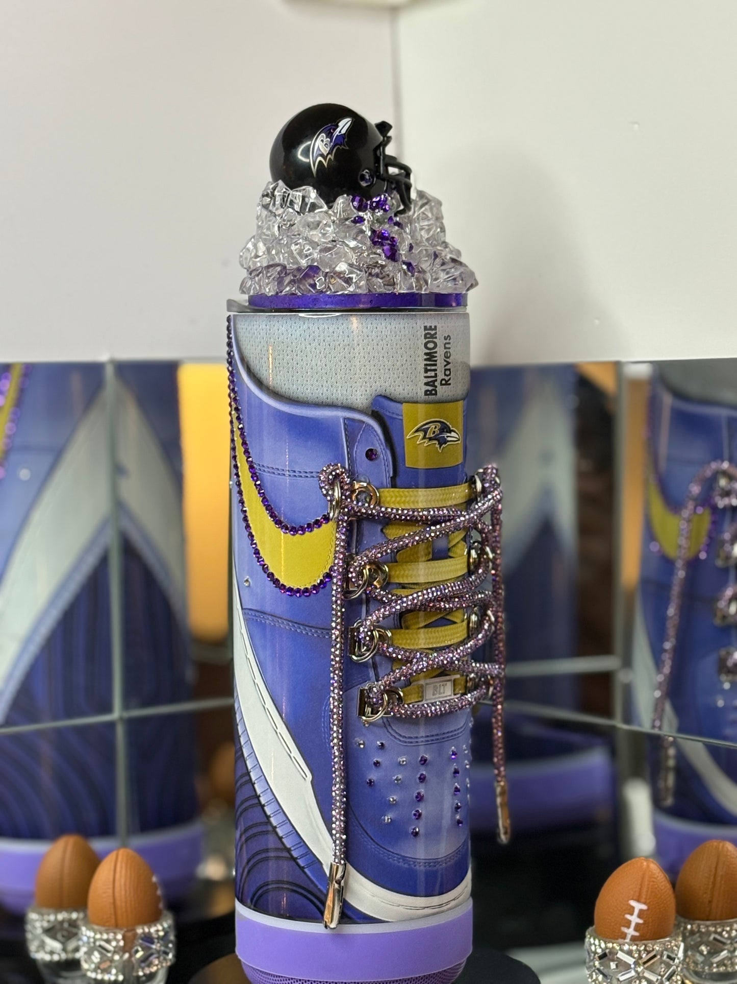 Baltimore Ravens Sneaker-Themed 3D Bluetooth Speaker Tumbler with Mini Helmet Topper β 20oz