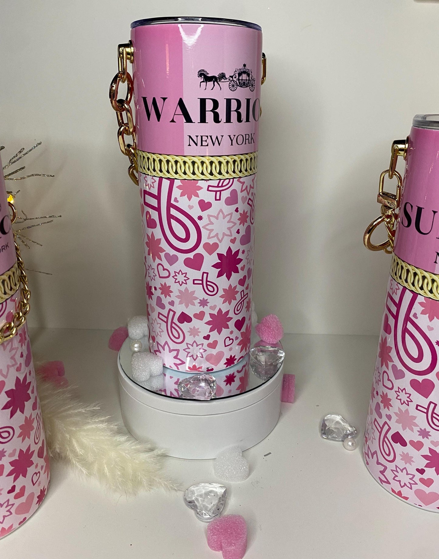 Breast Cancer Survivor Designer Coach Tumbler Purse 20 oz w/ Detachable Link Chain