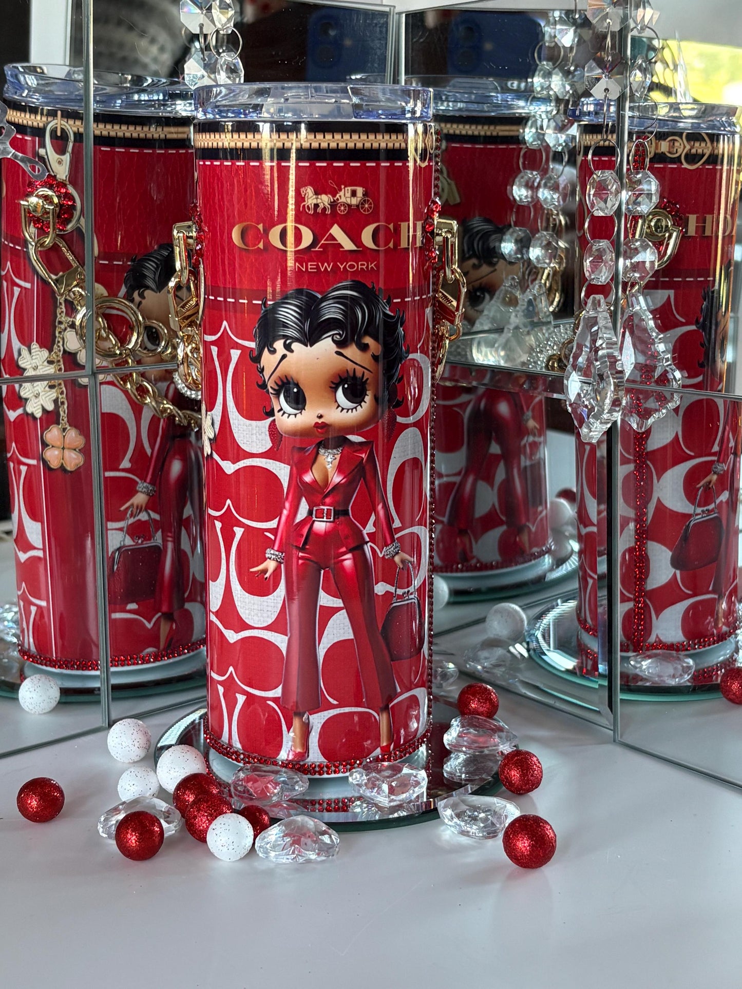 Betty Boop Lover Coach Tumbler Purse For Her 20 oz w/ Detachable Link Chain