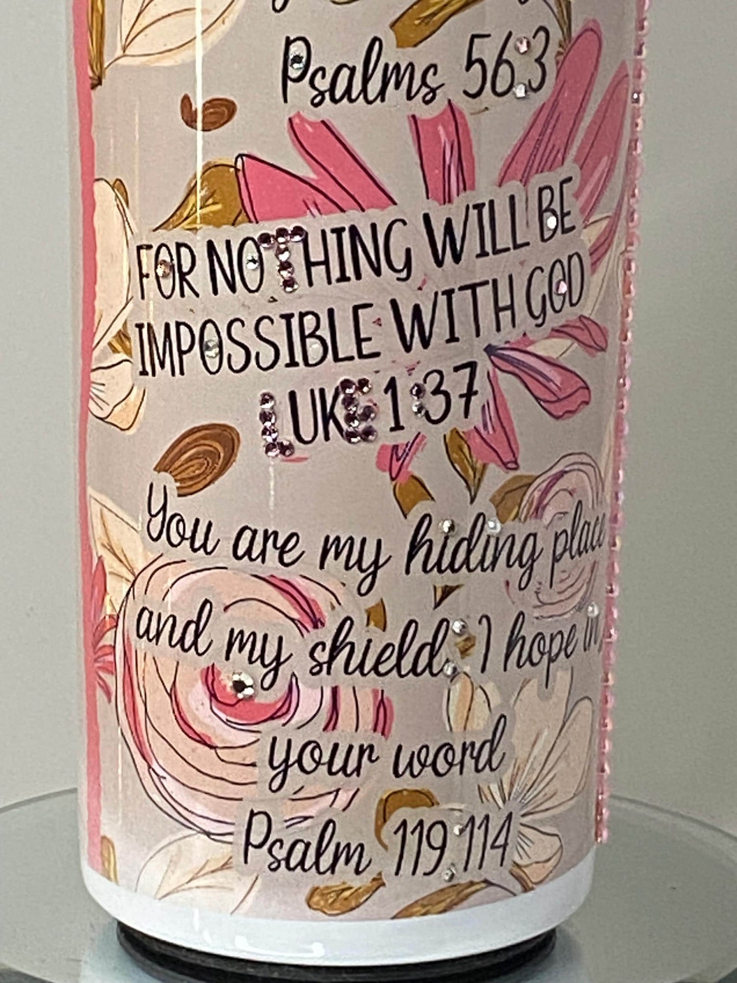 Floral Scripture Tumbler with Crystals | 20oz Inspirational Bible Verse Cup | Christian Gift 4 Her | Rhinestone Faith Tumbler Personalized