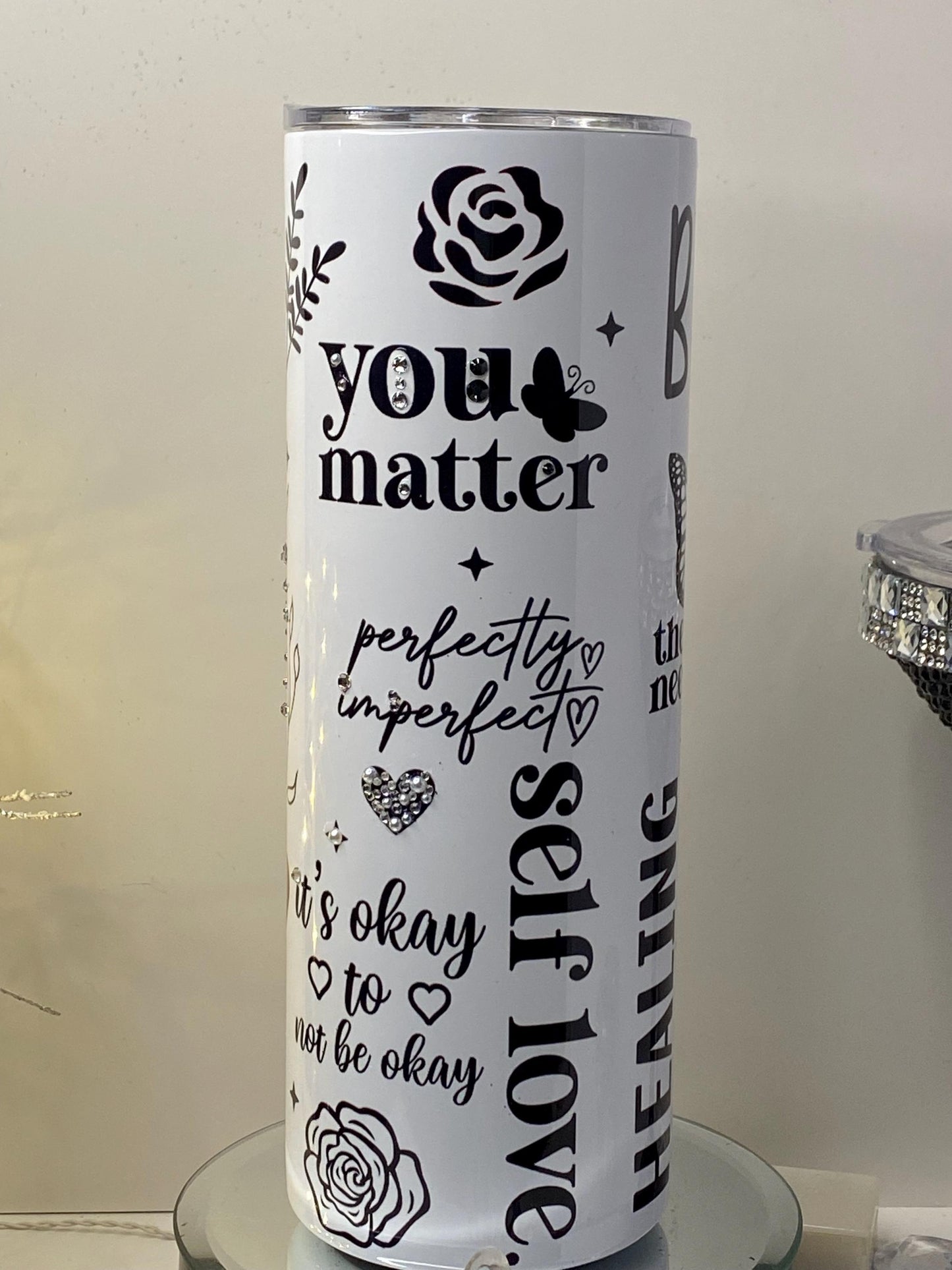 Personalized Self-Love Tumbler – Inspirational Healing Cup w/ Rhinestones | “Make Yourself a Priority” | Mental Health Gift