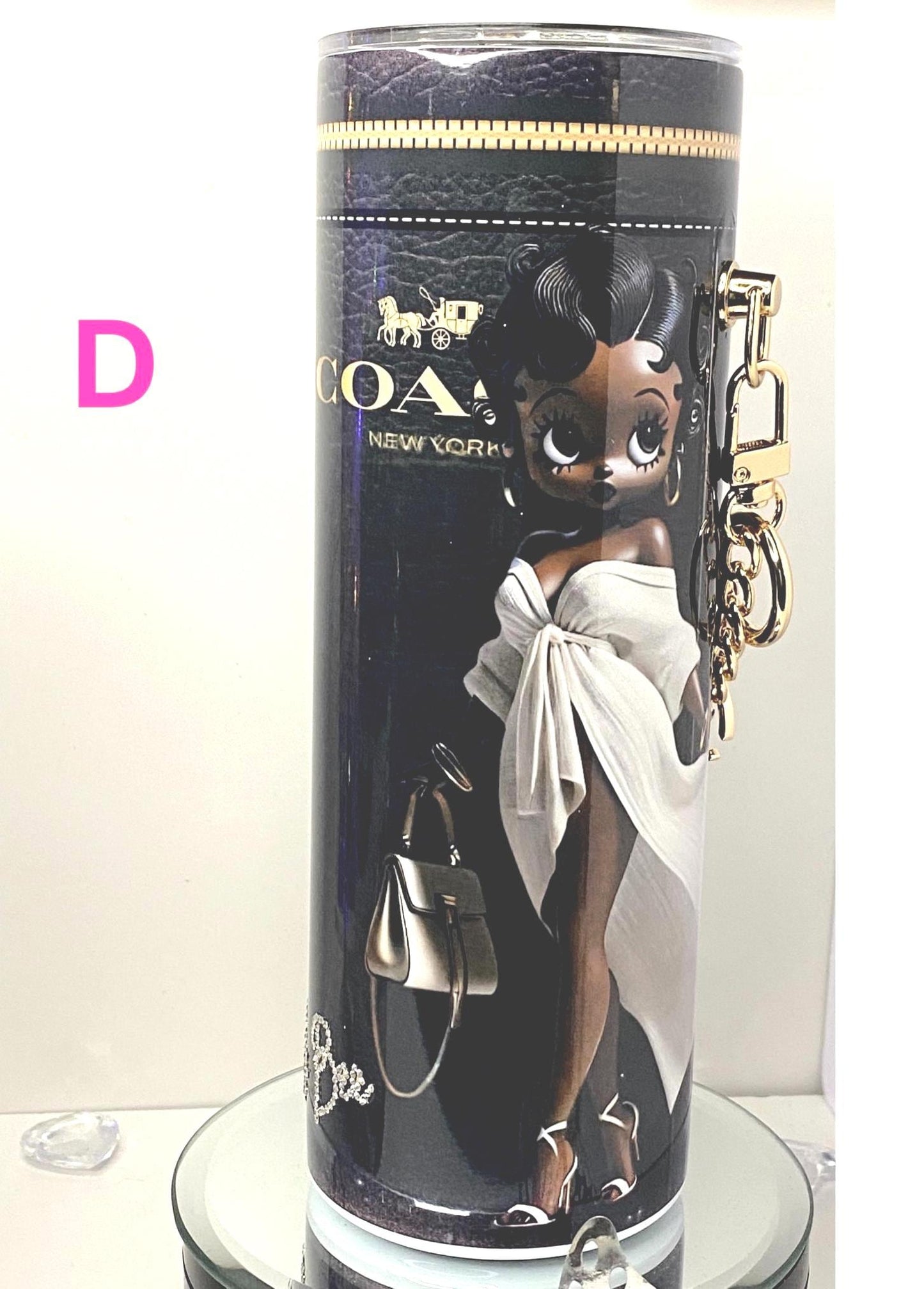 Luxury Fashion Tumbler – Betty Boop x COACH-Inspired Designer Cup w/ Detachable Link Chain