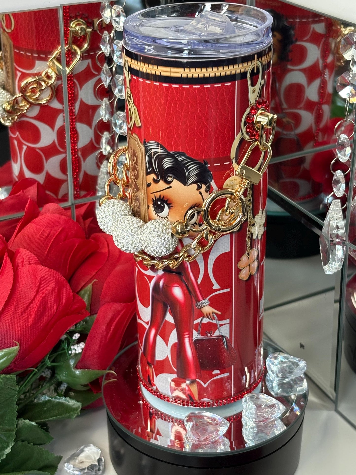 Betty Boop Lover Coach Tumbler Purse For Her 20 oz w/ Detachable Link Chain