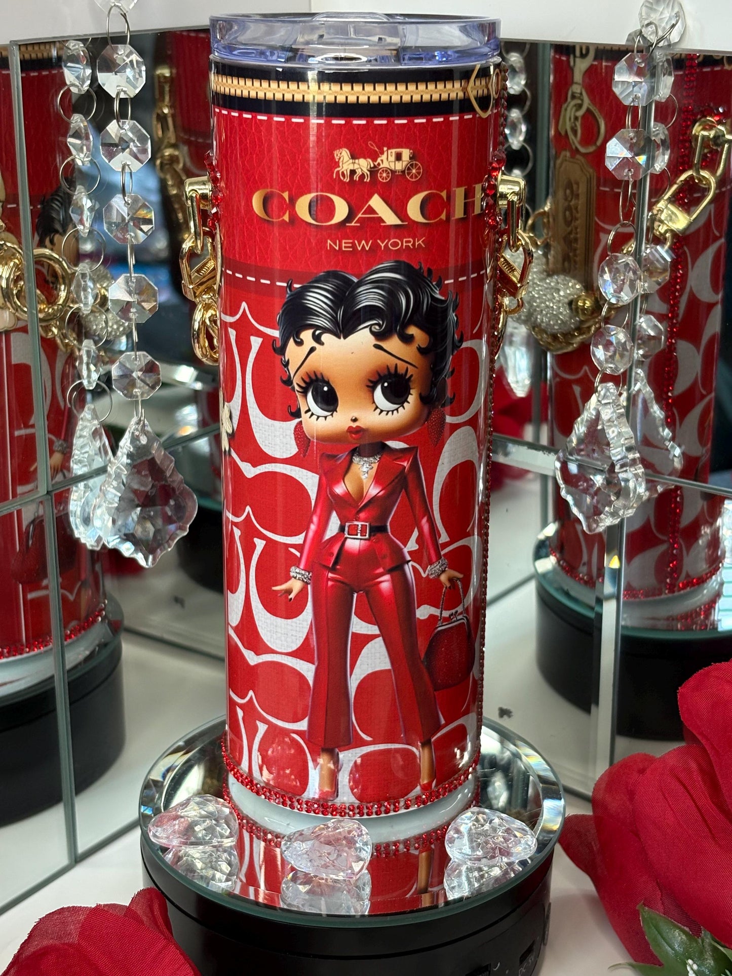 Betty Boop Lover Coach Tumbler Purse For Her 20 oz w/ Detachable Link Chain