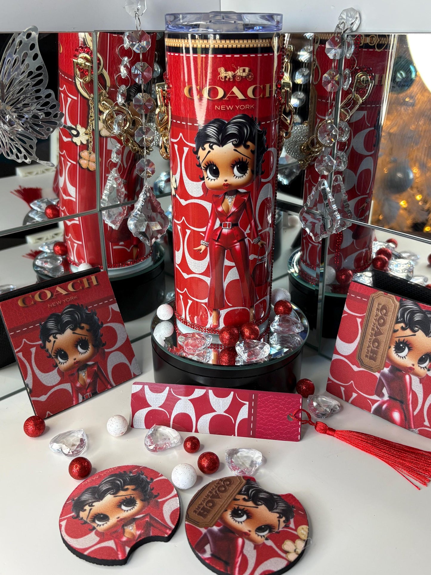 Betty Boop Lover Coach Tumbler Purse For Her 20 oz w/ Detachable Link Chain