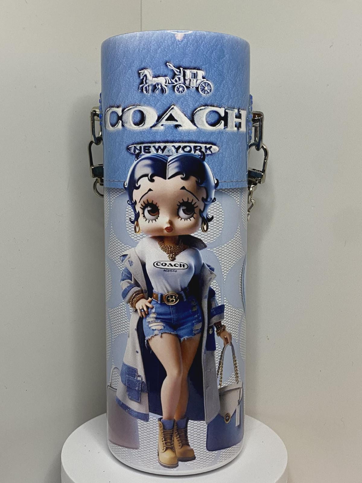 Custom Blue Betty Boop Inspired Tumbler Purse | Personalized 3D Fashion Tumbler with Chain Strap | Gift for Her