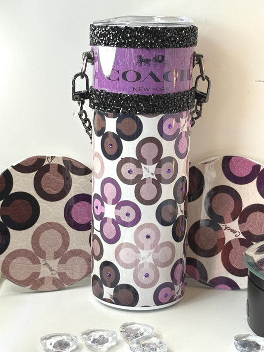 Designer Coach Tumbler Purse 20 oz w/ Detachable Link Chain W/ Ceramic Coaster Option
