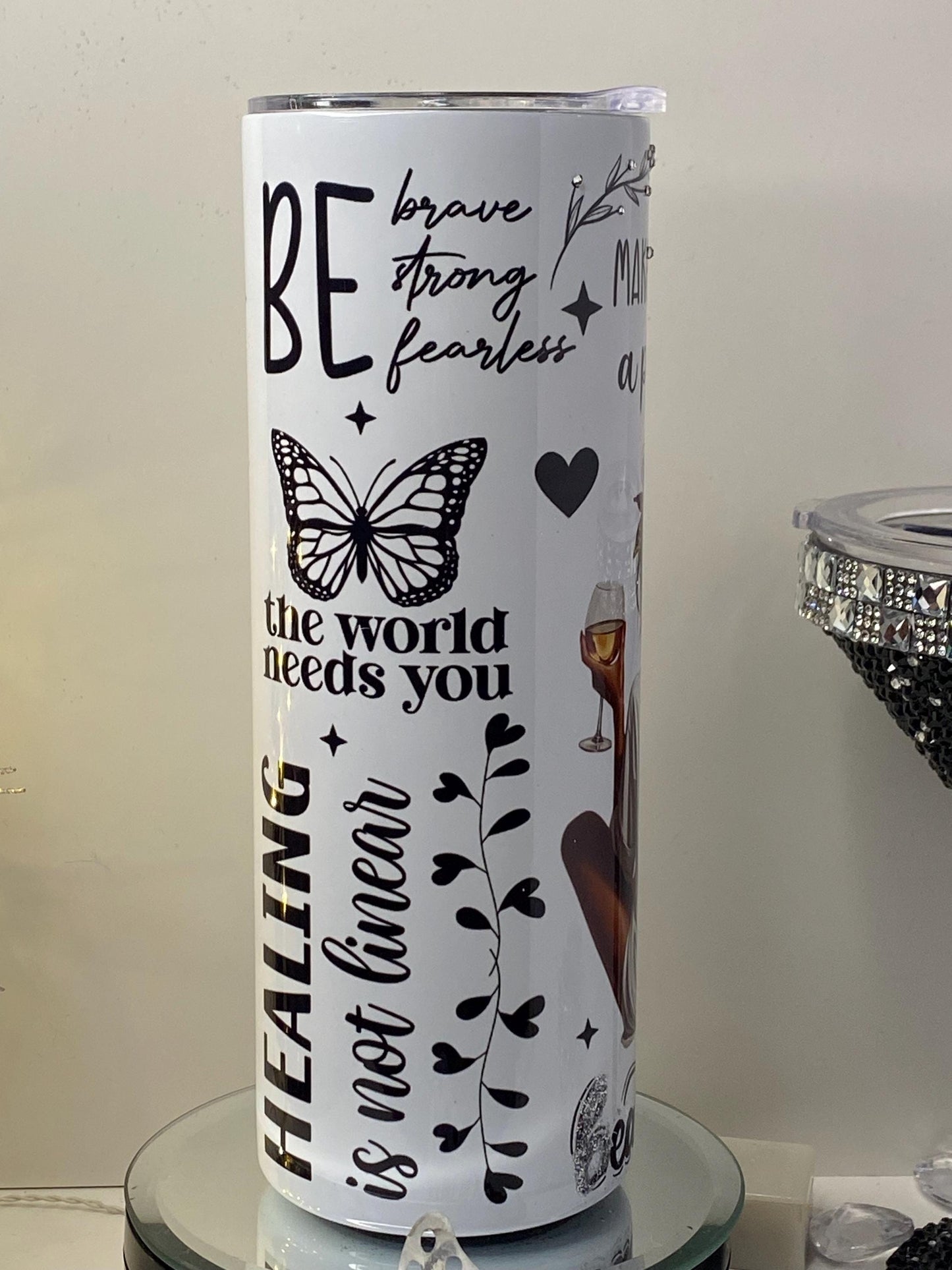 Personalized Self-Love Tumbler – Inspirational Healing Cup w/ Rhinestones | “Make Yourself a Priority” | Mental Health Gift