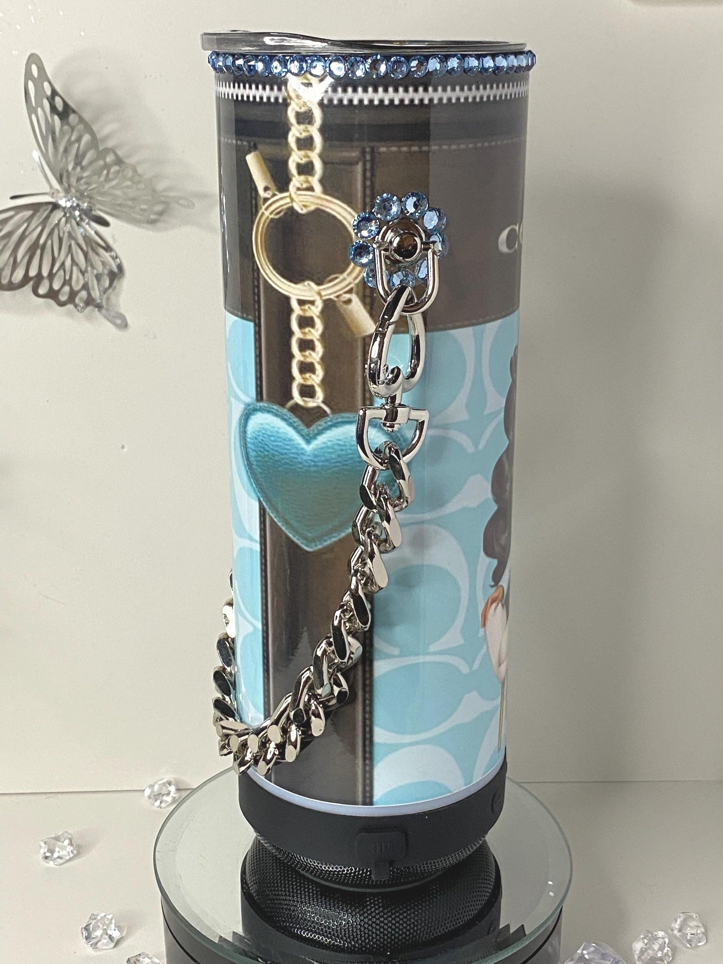 Betty Boop Designer Coach Bluetooth Tumbler Purse w/ Chain "Boss Babe Edition" Car Coaster/Refrigerator Magnet Option