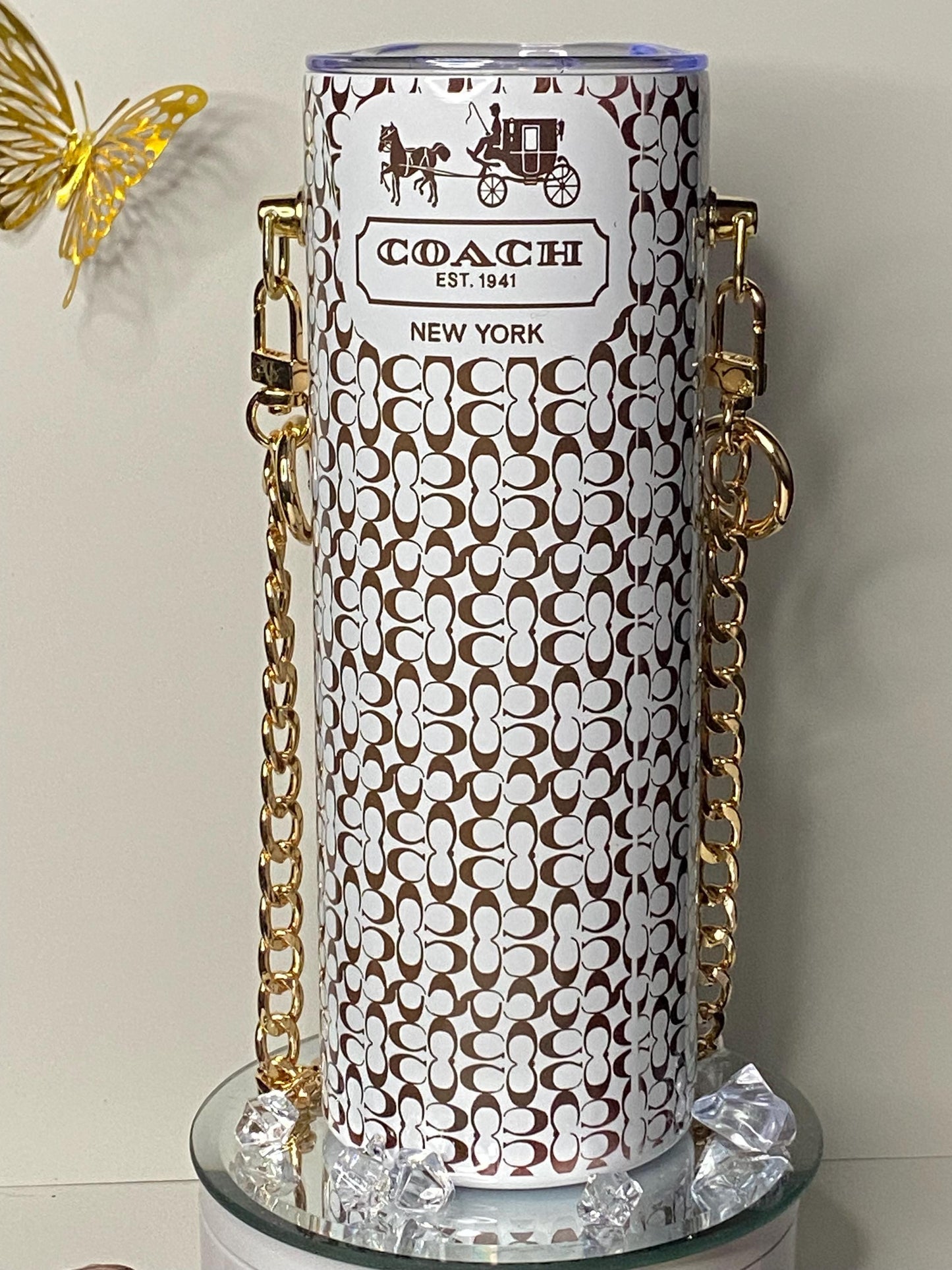 Luxury Gift Set | Travel Tumbler, Coffee Mug & Car Coasters | Elegant Monogram Print | Fashion Accessory Set