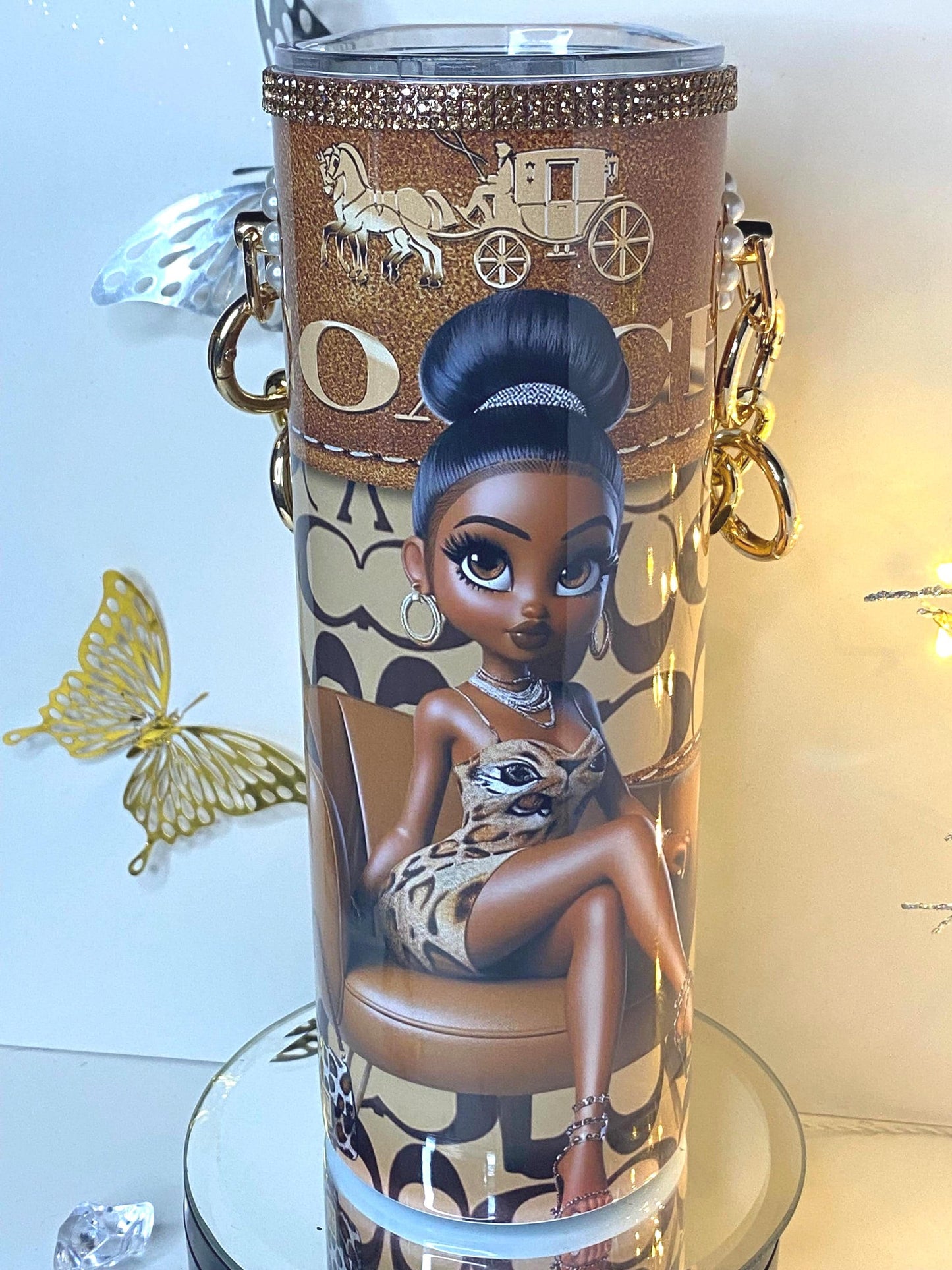 Betty Boop Fan Coach inspired Tumbler Gift Purse 20 oz w/Chain