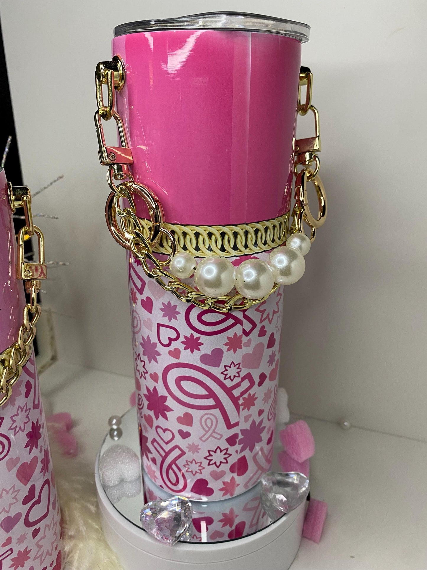Breast Cancer Survivor Designer Coach Tumbler Purse 20 oz w/ Detachable Link Chain