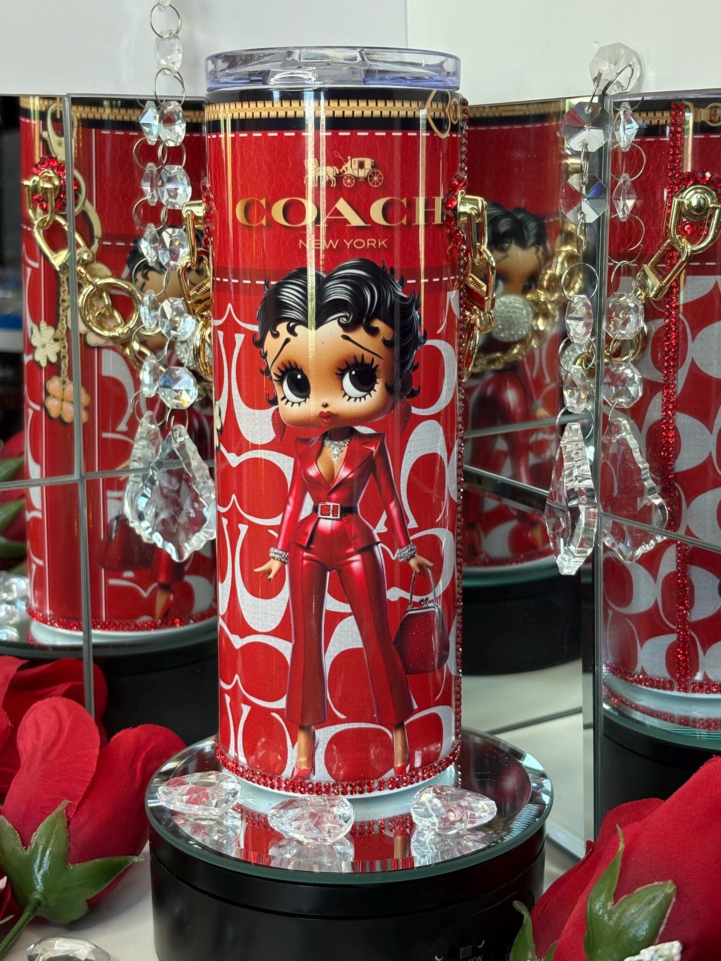 Betty Boop Lover Coach Tumbler Purse For Her 20 oz w/ Detachable Link Chain