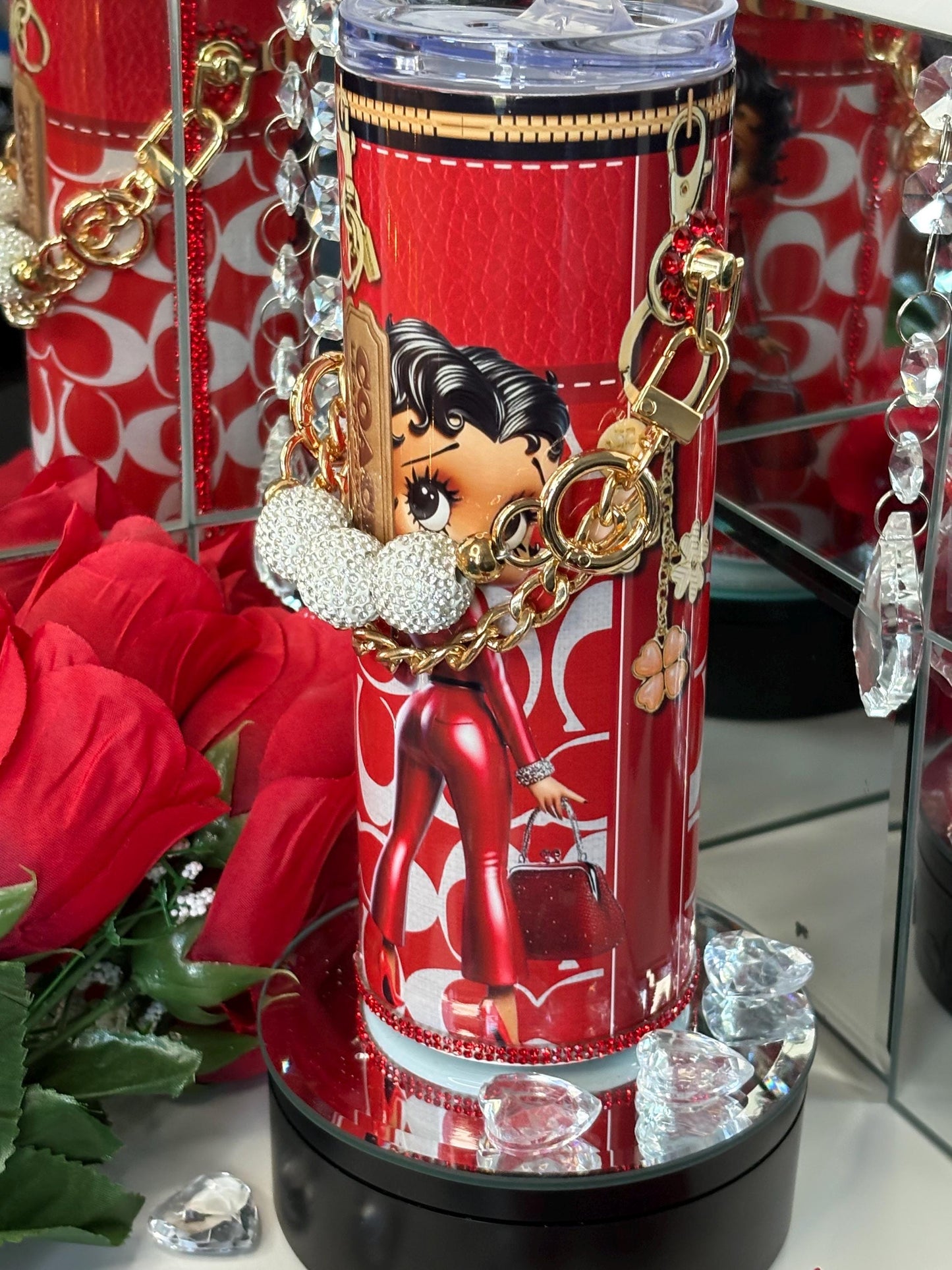 Betty Boop Lover Coach Tumbler Purse For Her 20 oz w/ Detachable Link Chain