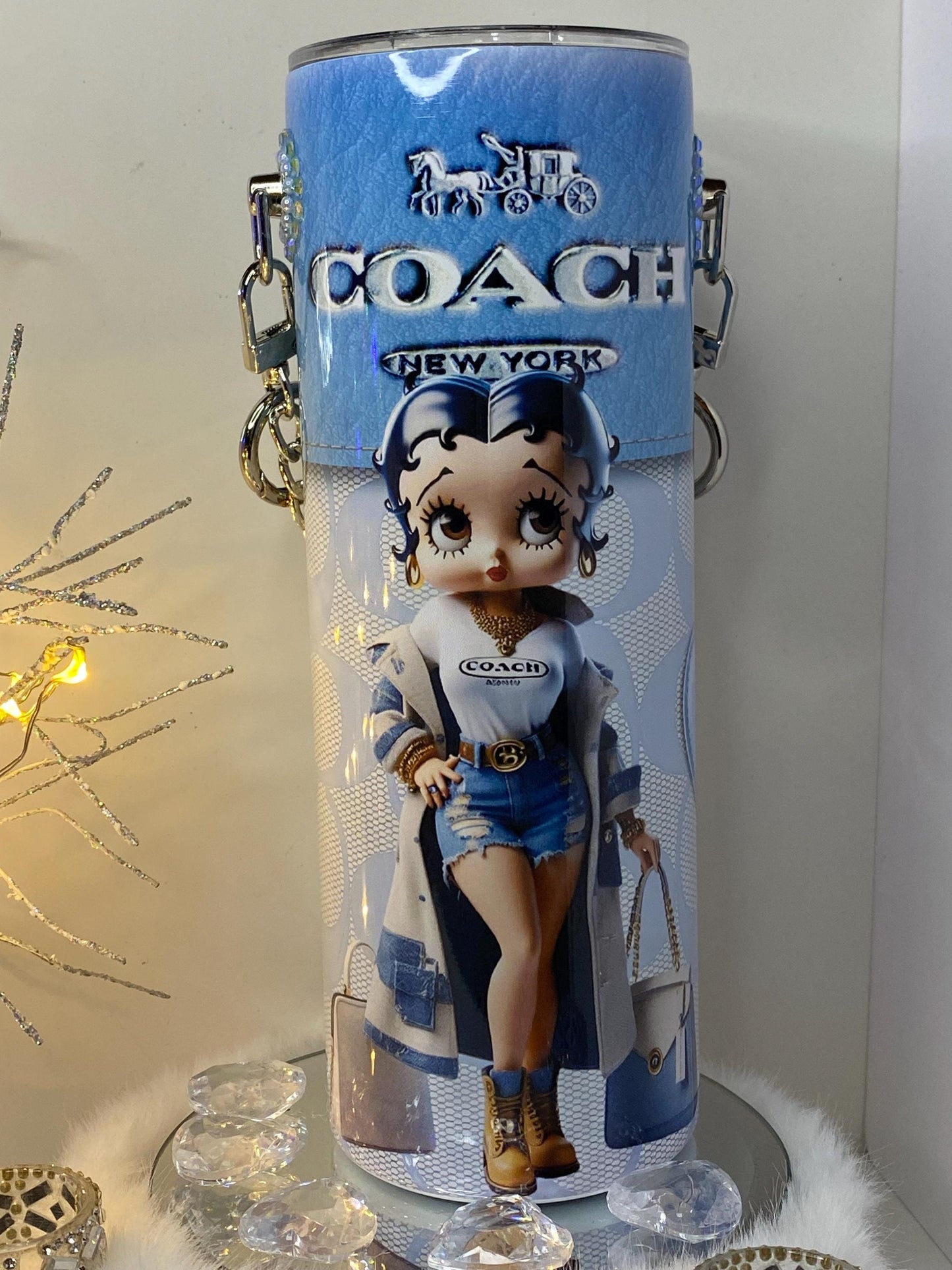 Custom Blue Betty Boop Inspired Tumbler Purse | Personalized 3D Fashion Tumbler with Chain Strap | Gift for Her