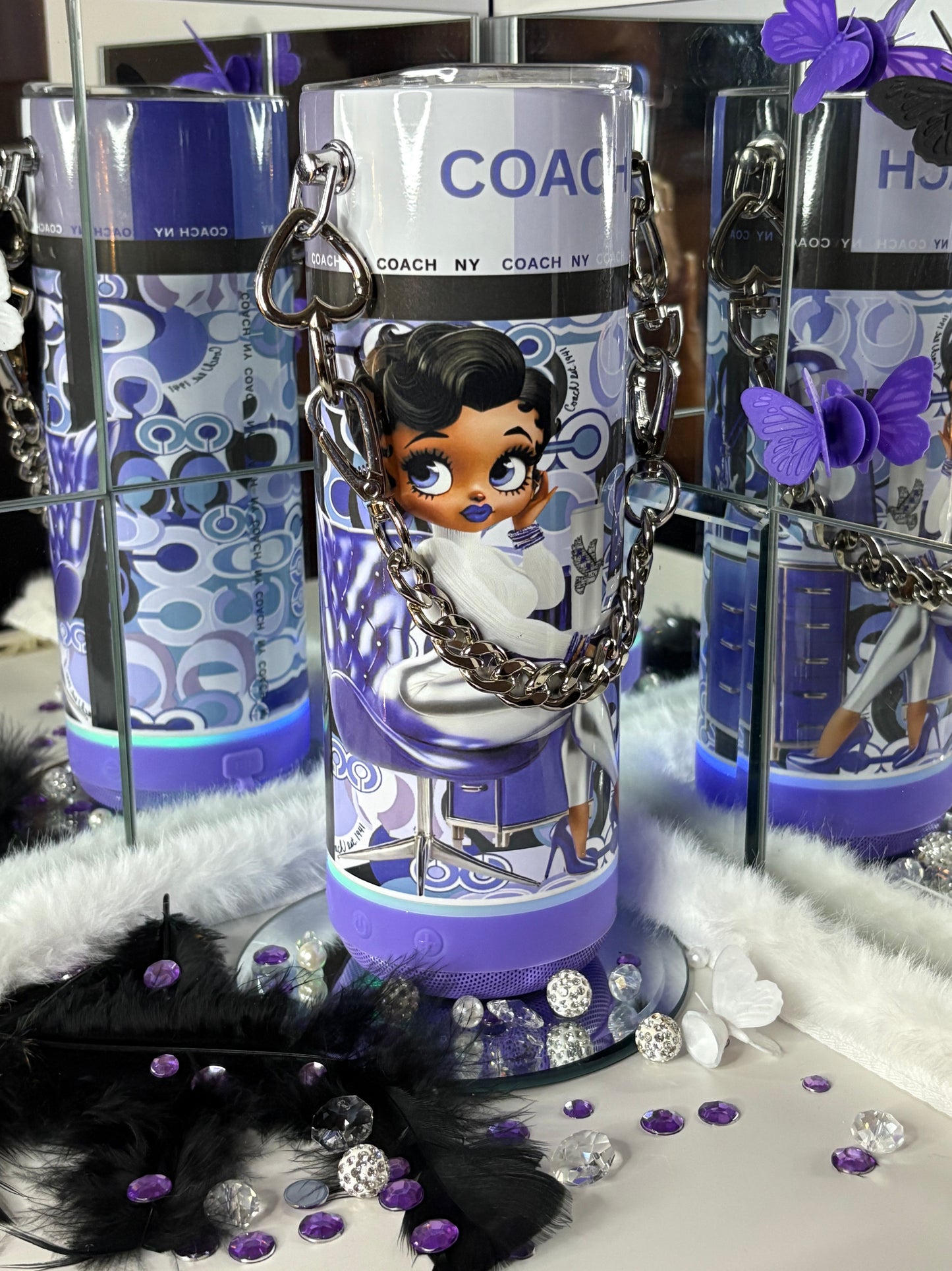 Purple Coach Diva Bluetooth Tumbler LED Speaker Base w/ Chain