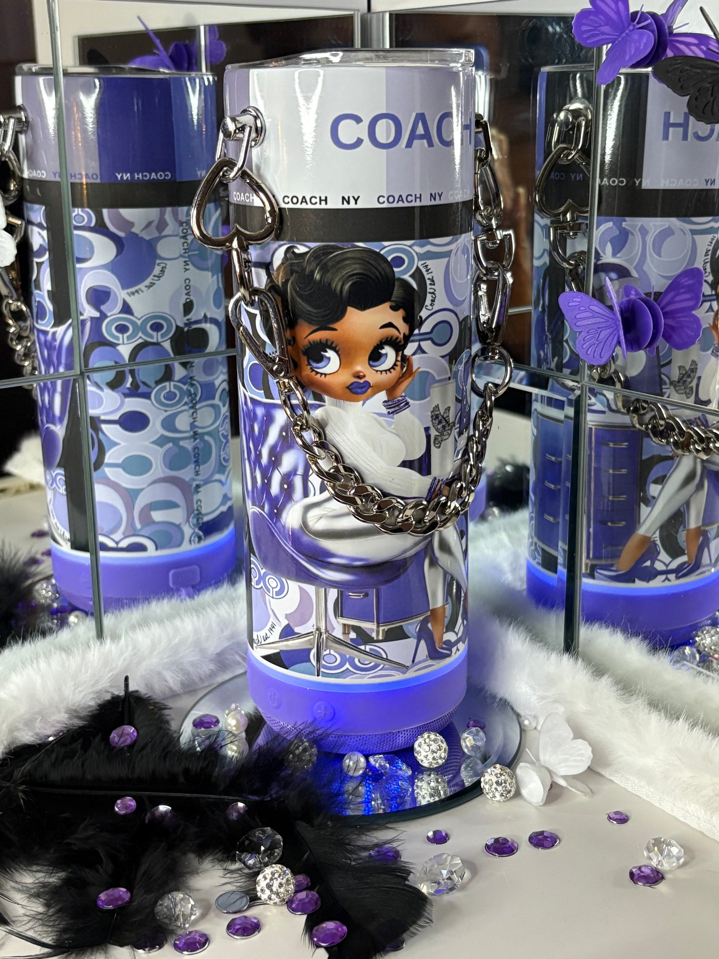 Purple Coach Diva Bluetooth Tumbler LED Speaker Base w/ Chain