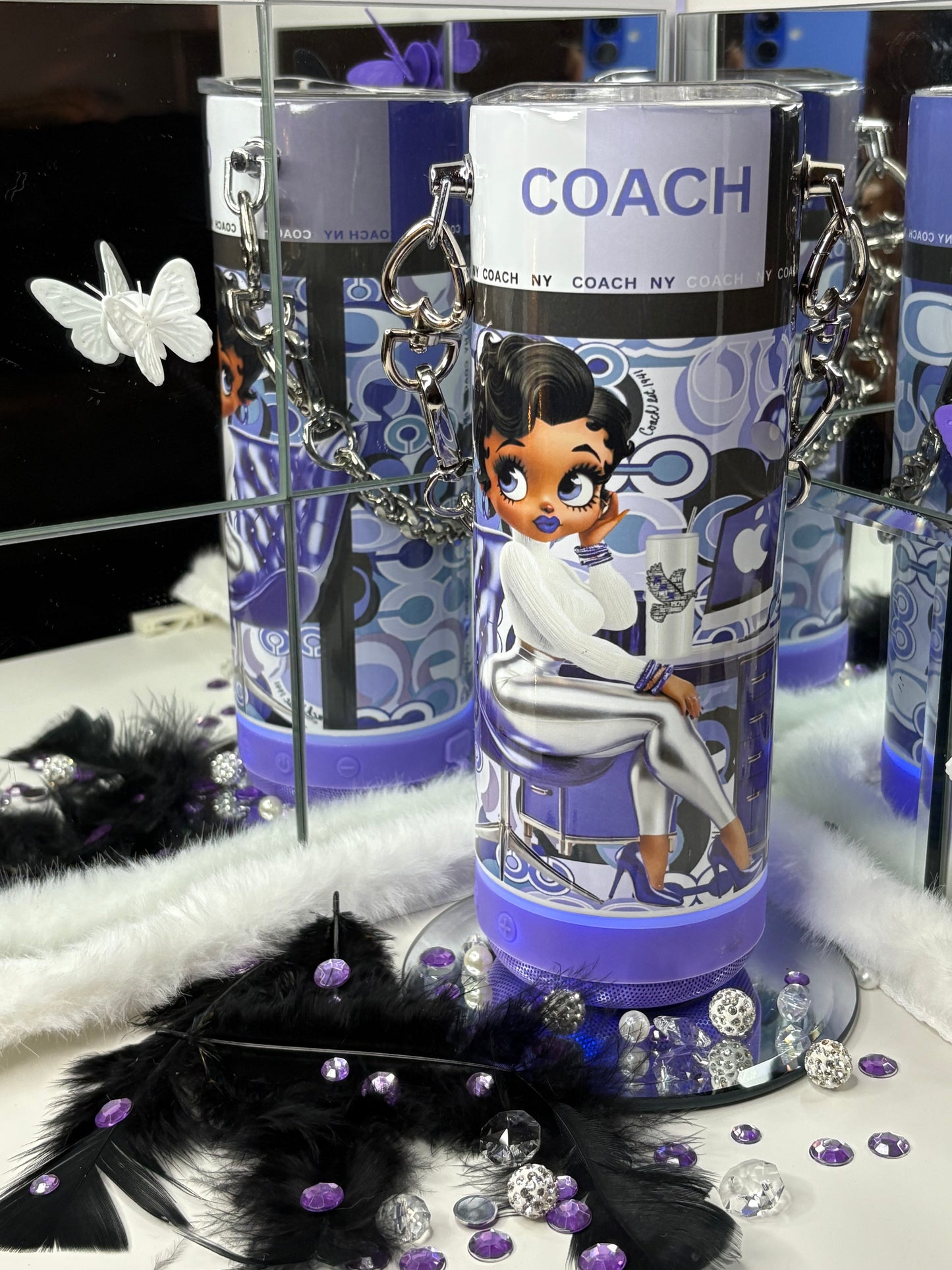 Purple Coach Diva Bluetooth Tumbler LED Speaker Base w/ Chain