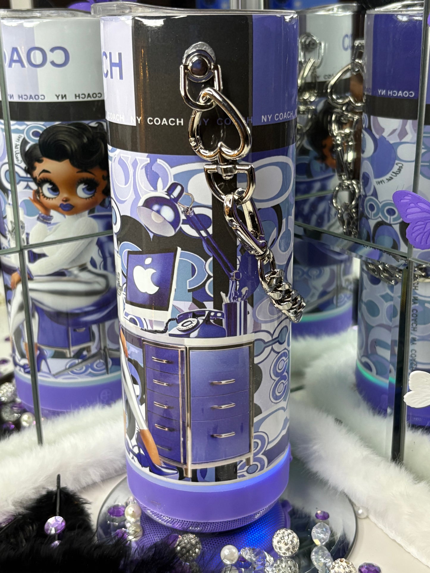 Purple Coach Diva Bluetooth Tumbler LED Speaker Base w/ Chain