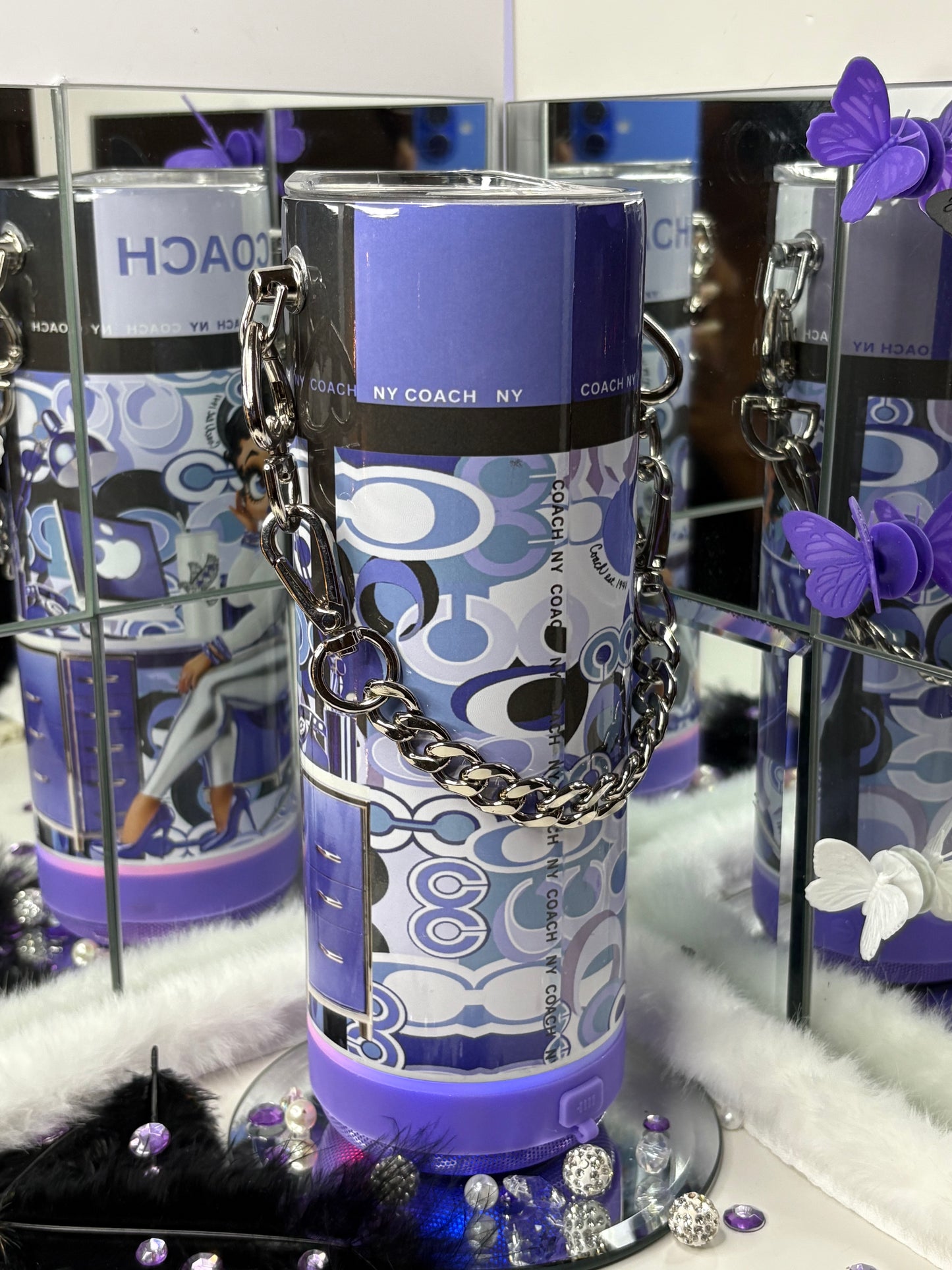 Purple Coach Diva Bluetooth Tumbler LED Speaker Base w/ Chain