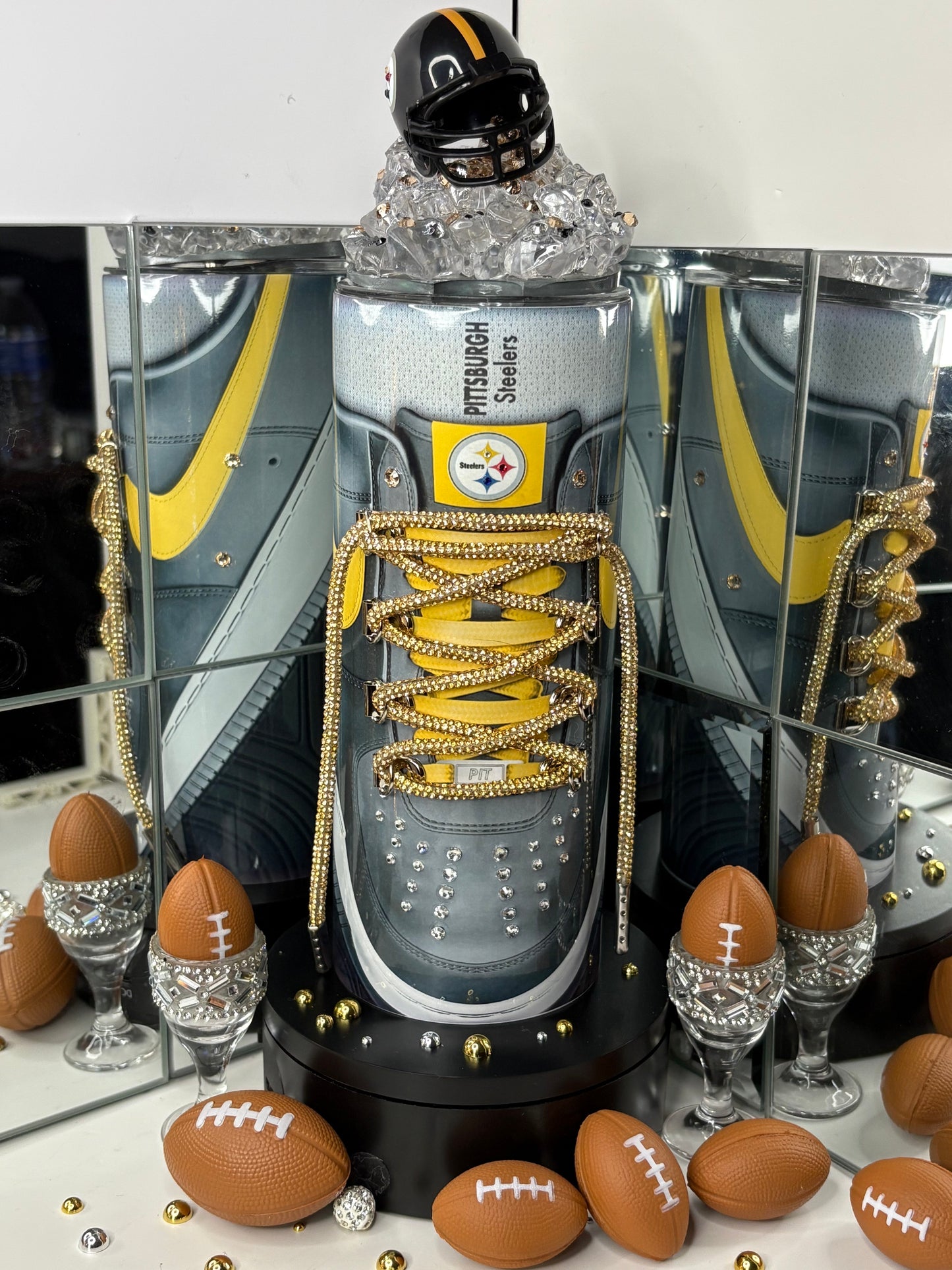 Pittsburgh Football Bluetooth Tumbler Cup w/ 3d Magnetic Helmet Topper Fan Gift for him or her