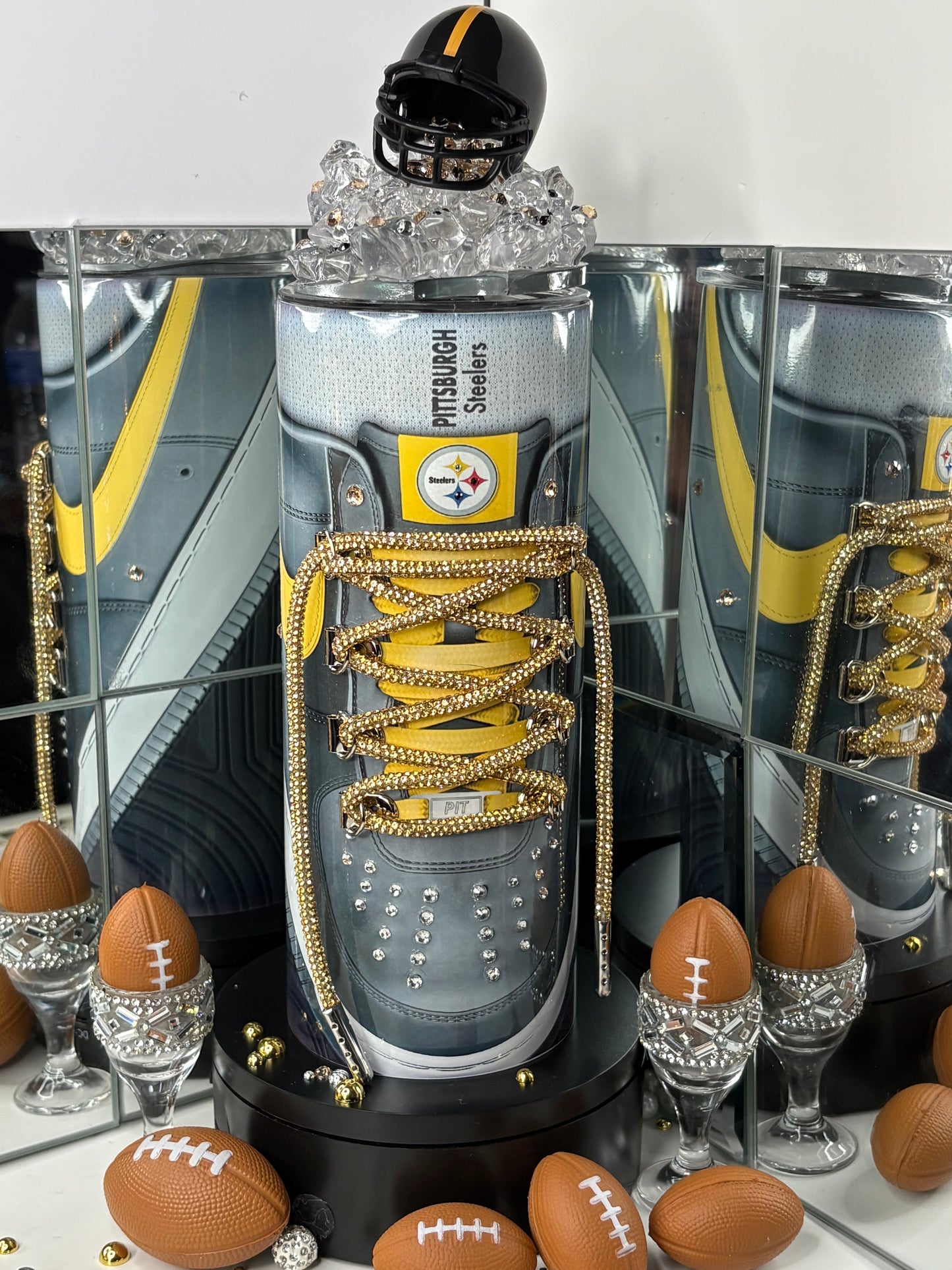 Pittsburgh Football Bluetooth Tumbler Cup w/ 3d Magnetic Helmet Topper Fan Gift for him or her