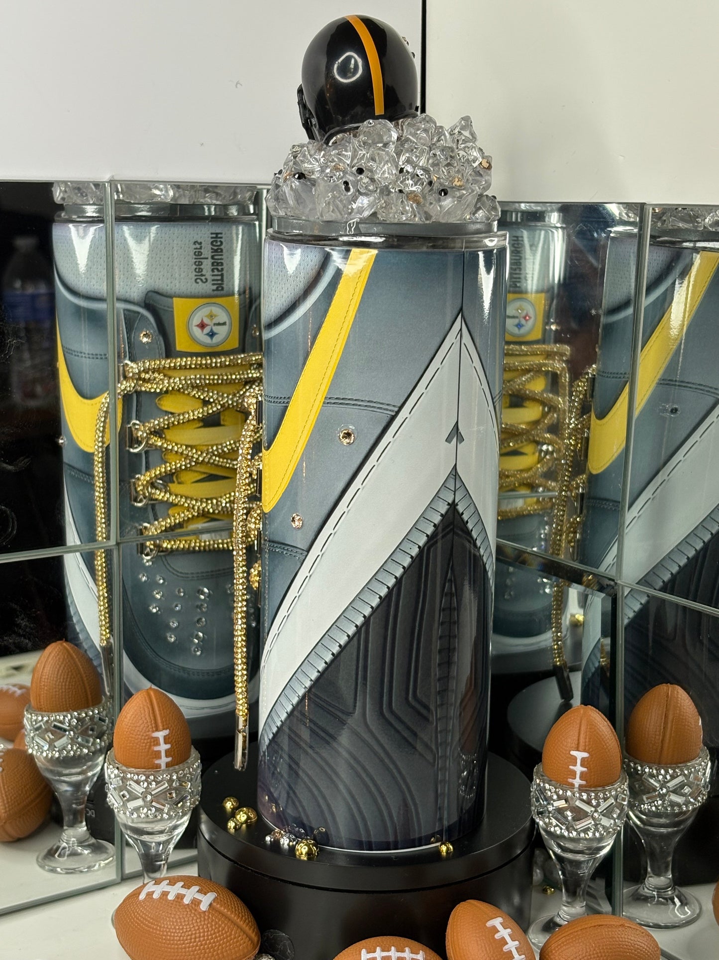 Pittsburgh Football Bluetooth Tumbler Cup w/ 3d Magnetic Helmet Topper Fan Gift for him or her