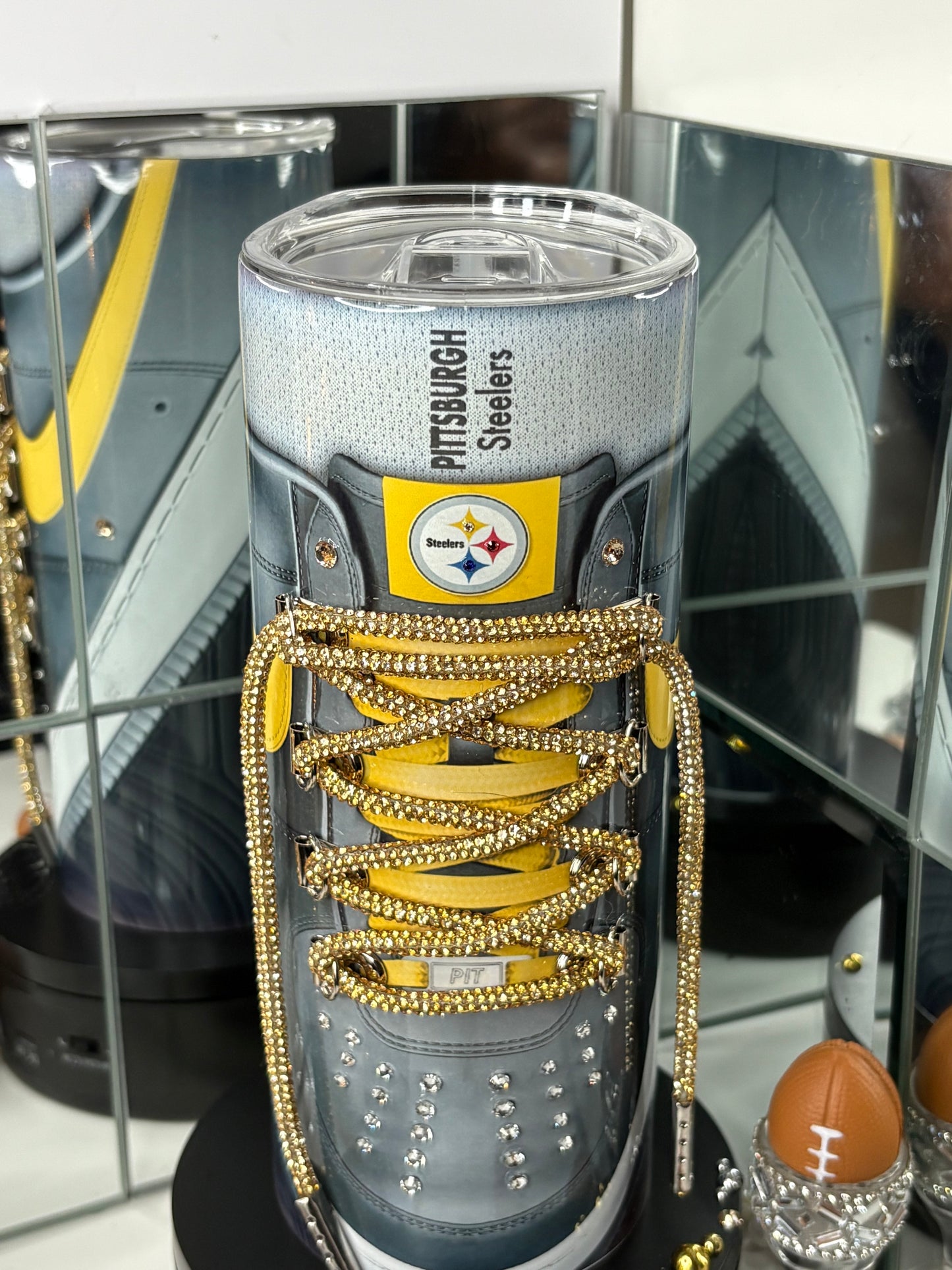 Pittsburgh Football Bluetooth Tumbler Cup w/ 3d Magnetic Helmet Topper Fan Gift for him or her