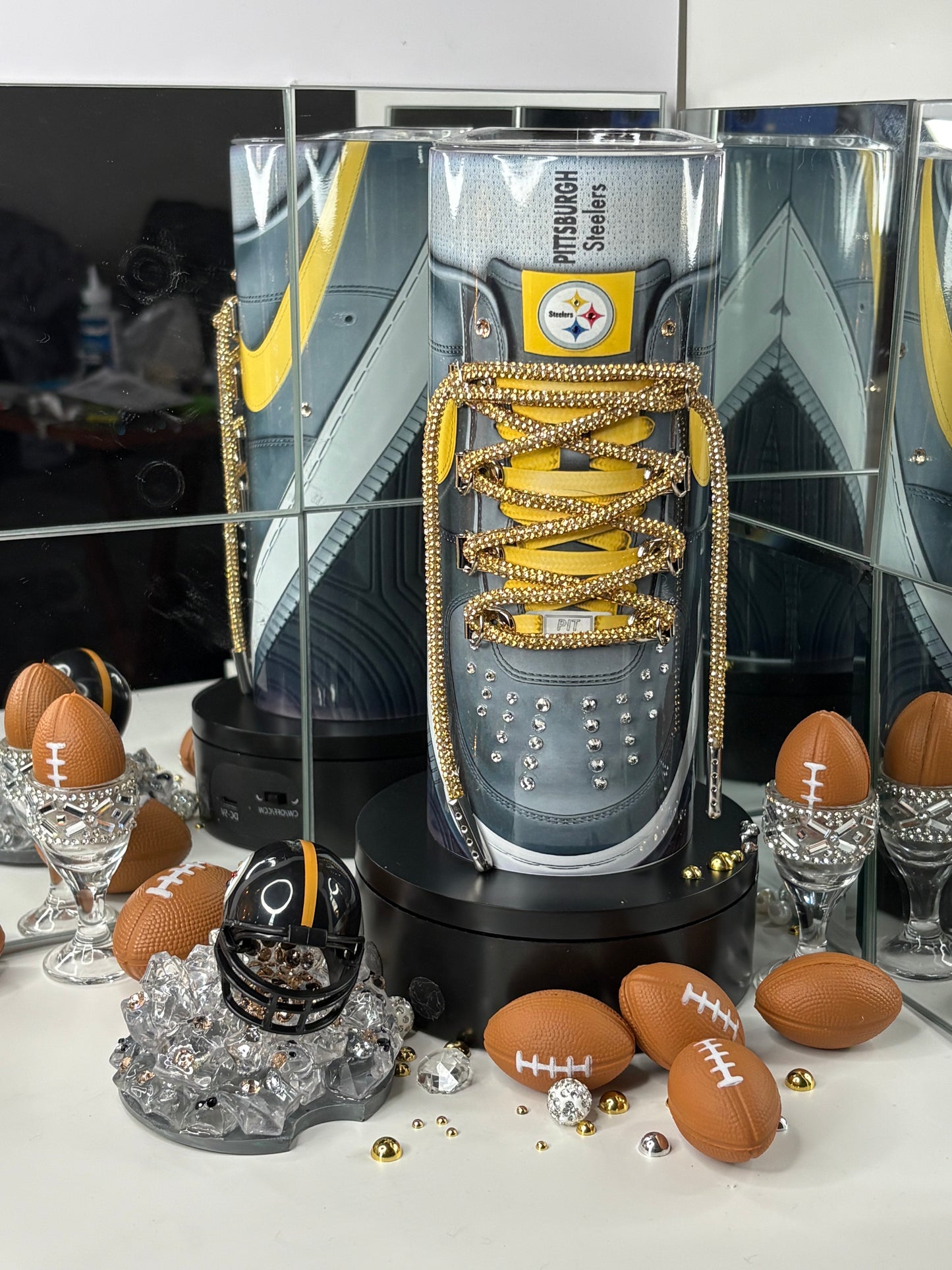 Pittsburgh Football Bluetooth Tumbler Cup w/ 3d Magnetic Helmet Topper Fan Gift for him or her