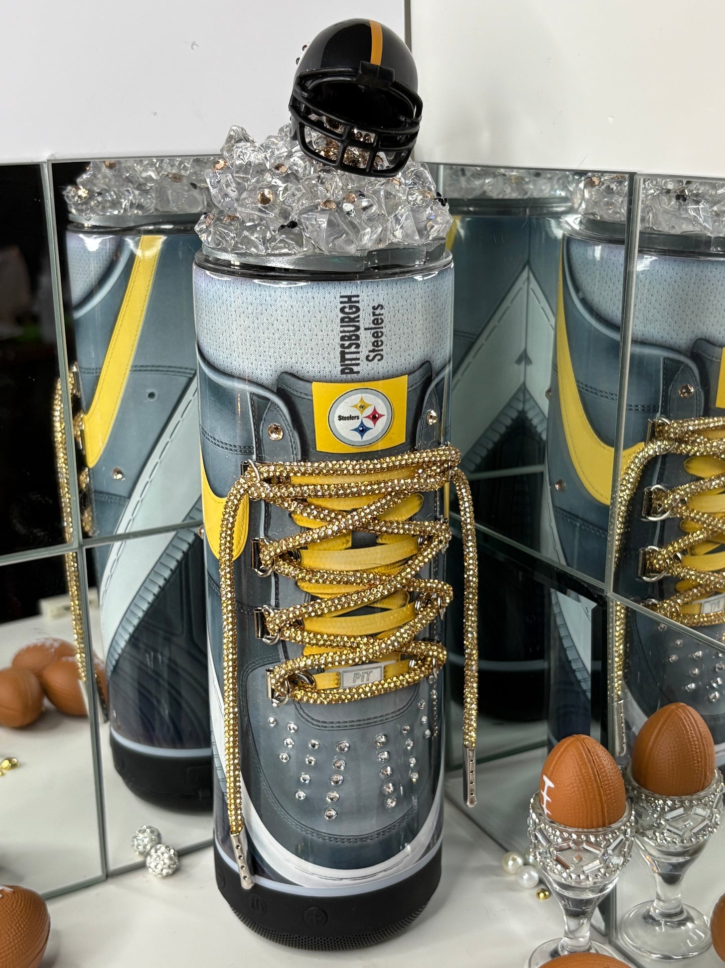 Pittsburgh Football Bluetooth Tumbler Cup w/ 3d Magnetic Helmet Topper Fan Gift for him or her