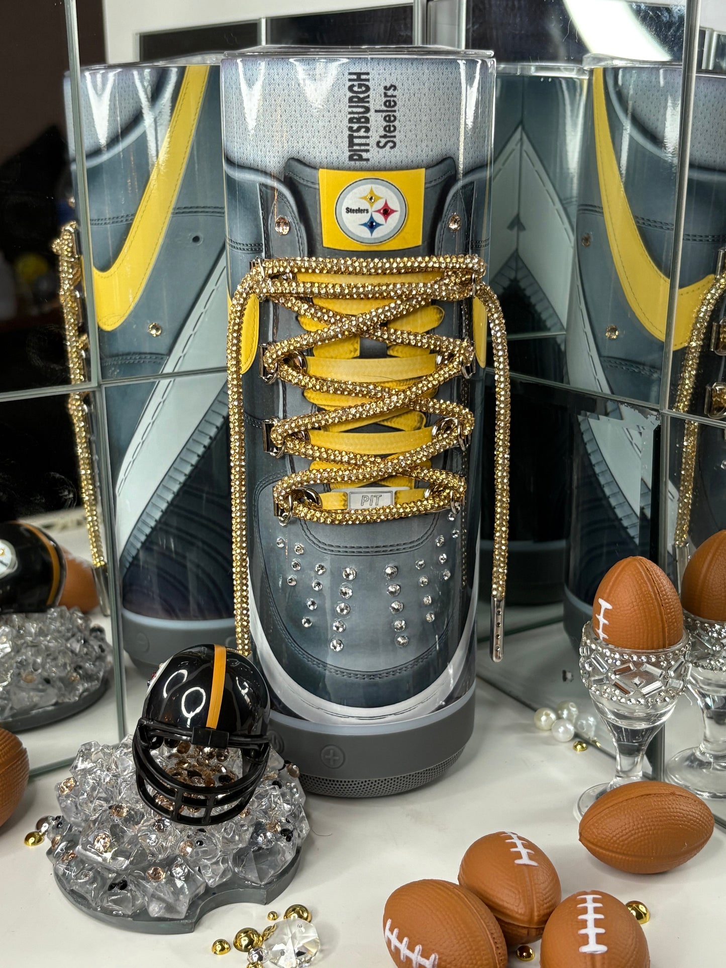 Pittsburgh Football Bluetooth Tumbler Cup w/ 3d Magnetic Helmet Topper Fan Gift for him or her