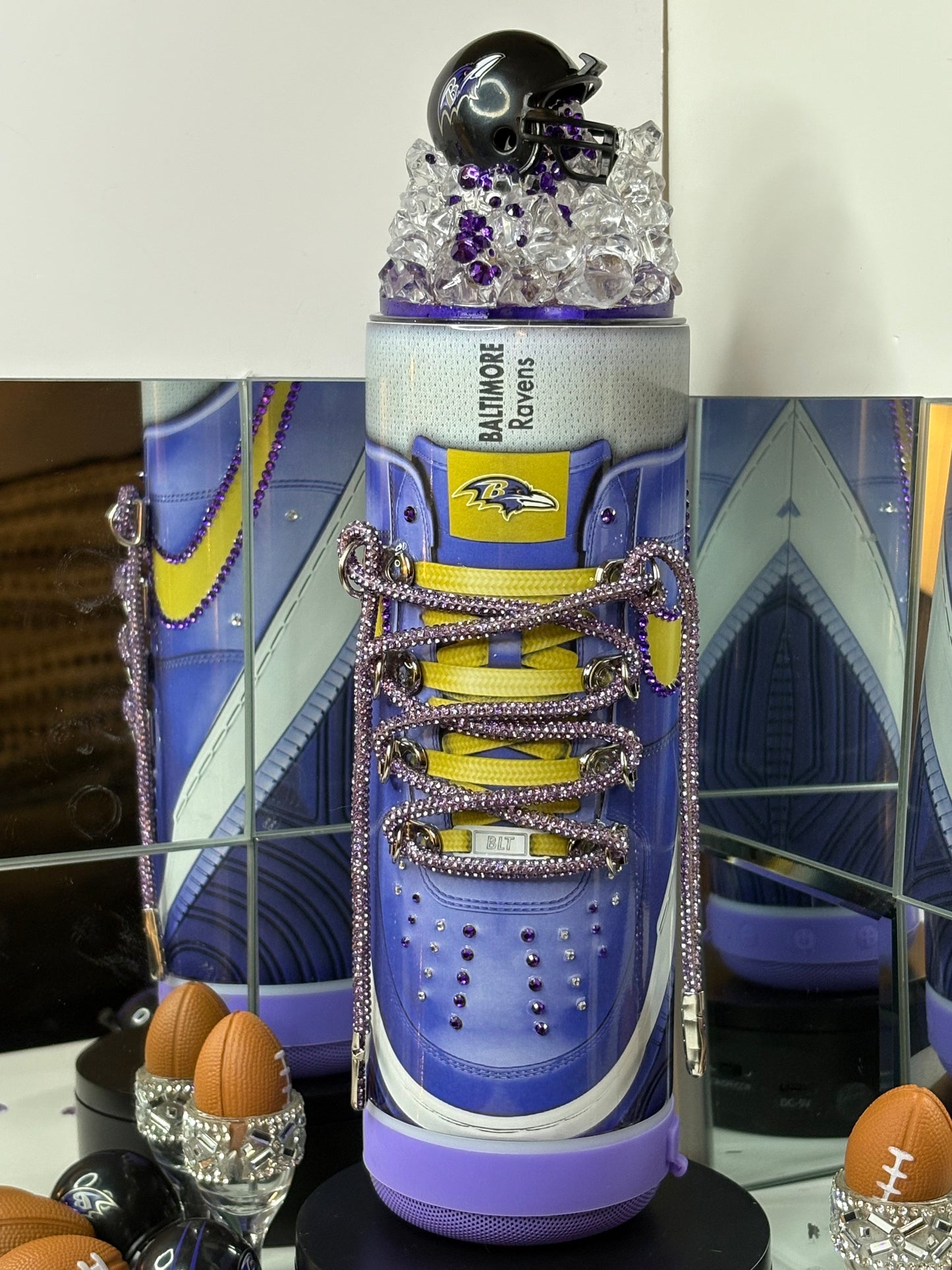 Baltimore Ravens Sneaker-Themed 3D Bluetooth Speaker Tumbler with Mini Helmet Topper – 20oz