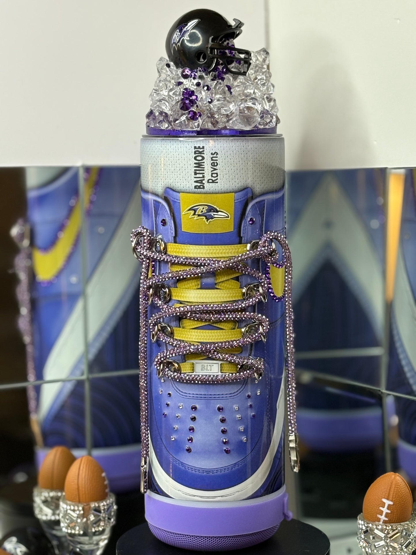 Baltimore Ravens Sneaker-Themed 3D Bluetooth Speaker Tumbler with Mini Helmet Topper – 20oz