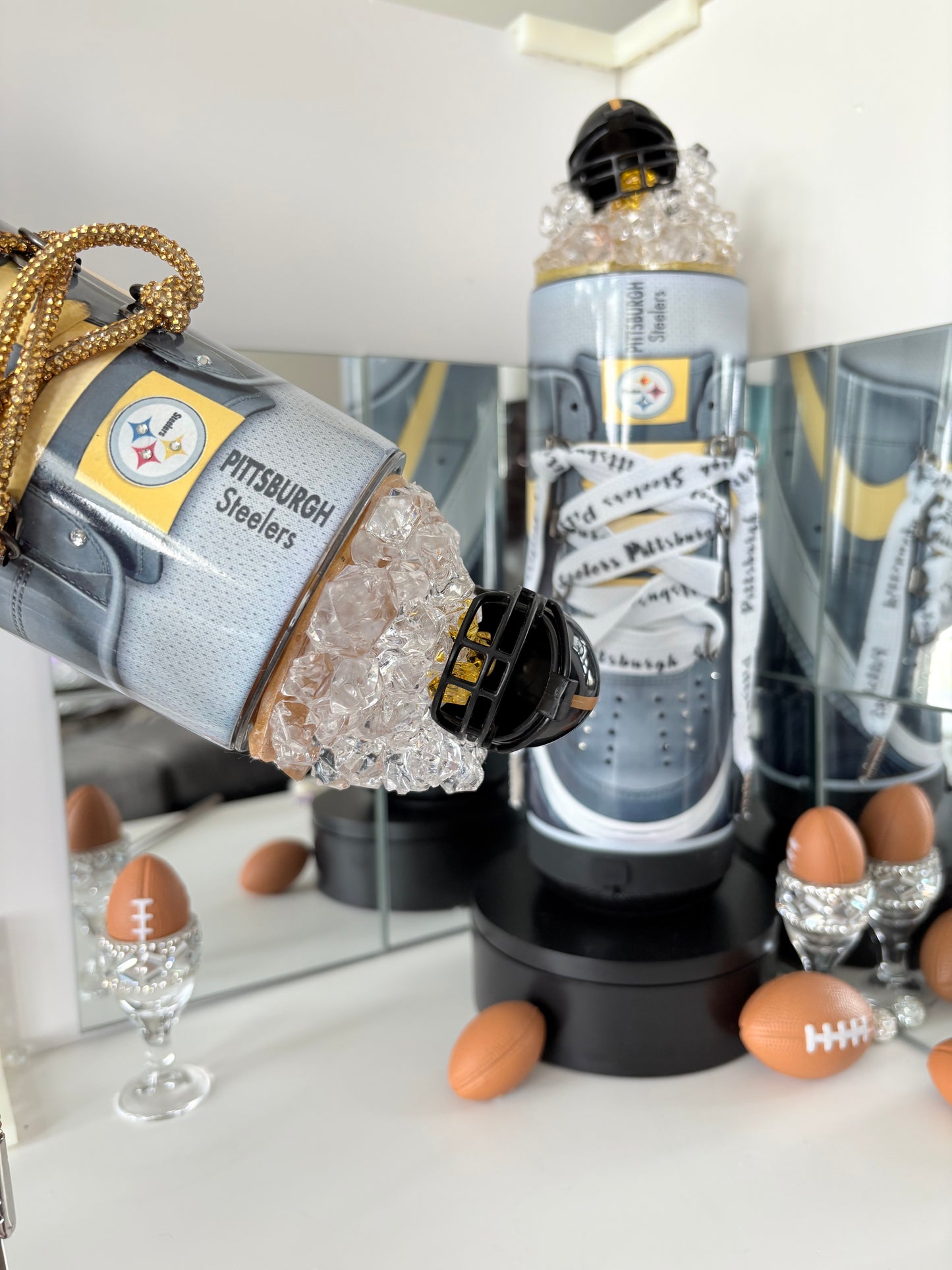 Pittsburgh Football Bluetooth Tumbler Cup w/ 3d Magnetic Helmet Topper Fan Gift for him or her