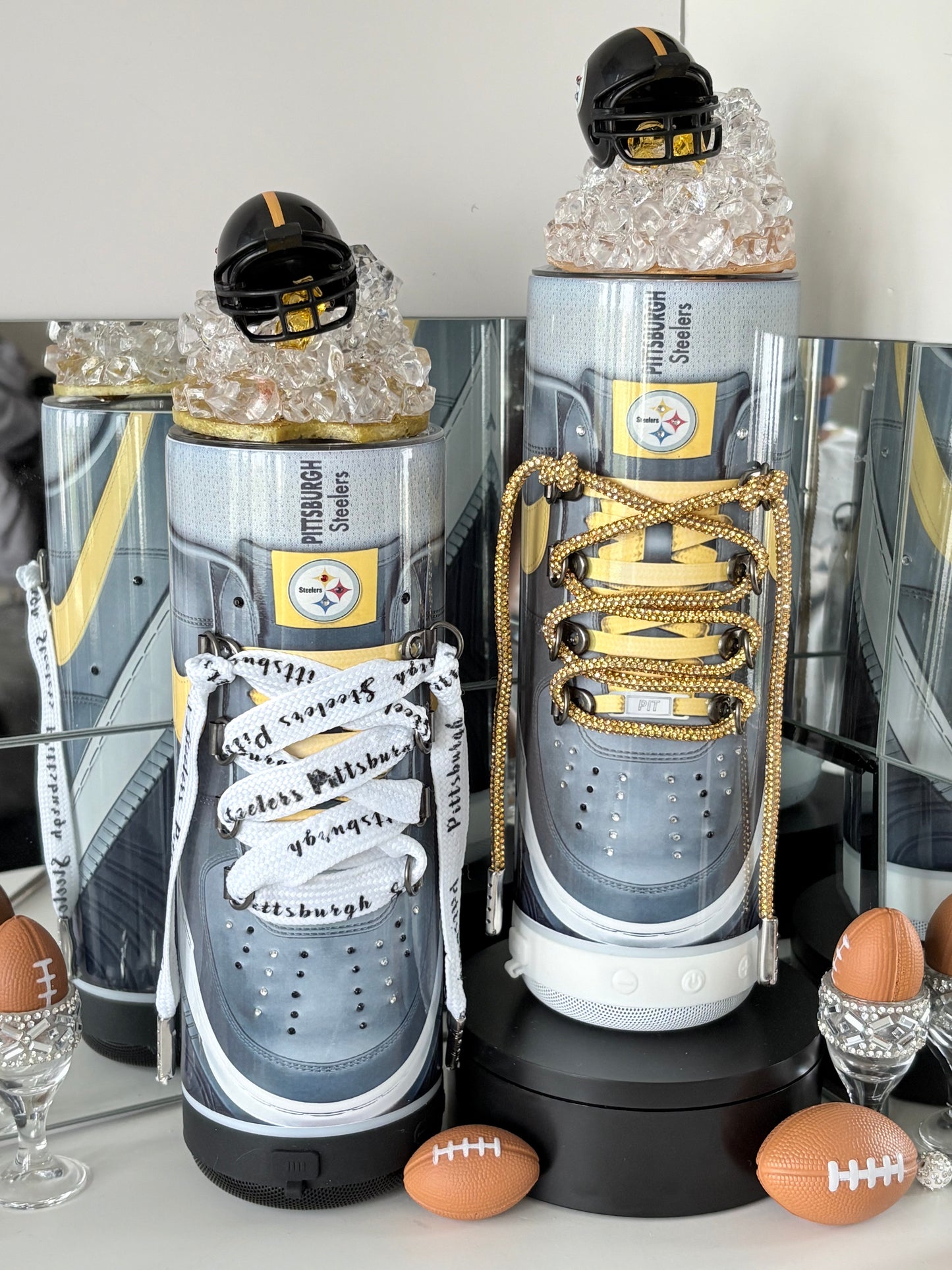 Pittsburgh Football Bluetooth Tumbler Cup w/ 3d Magnetic Helmet Topper Fan Gift for him or her