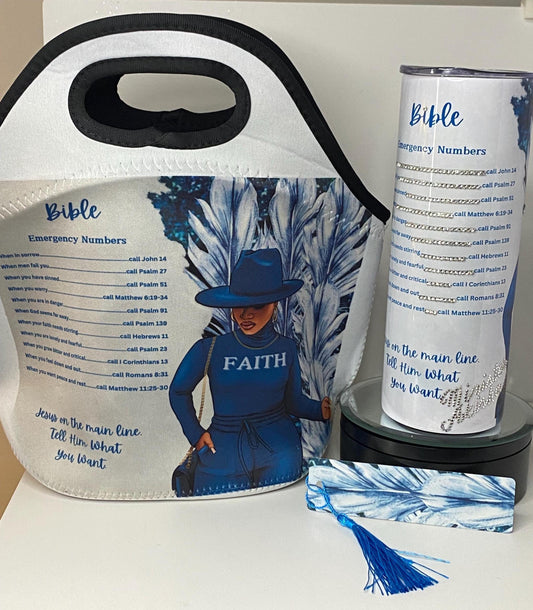 Faith Emergency Numbers Tumbler – Sparkle Blue Rhinestone Cup, Inspirational Gift for Women