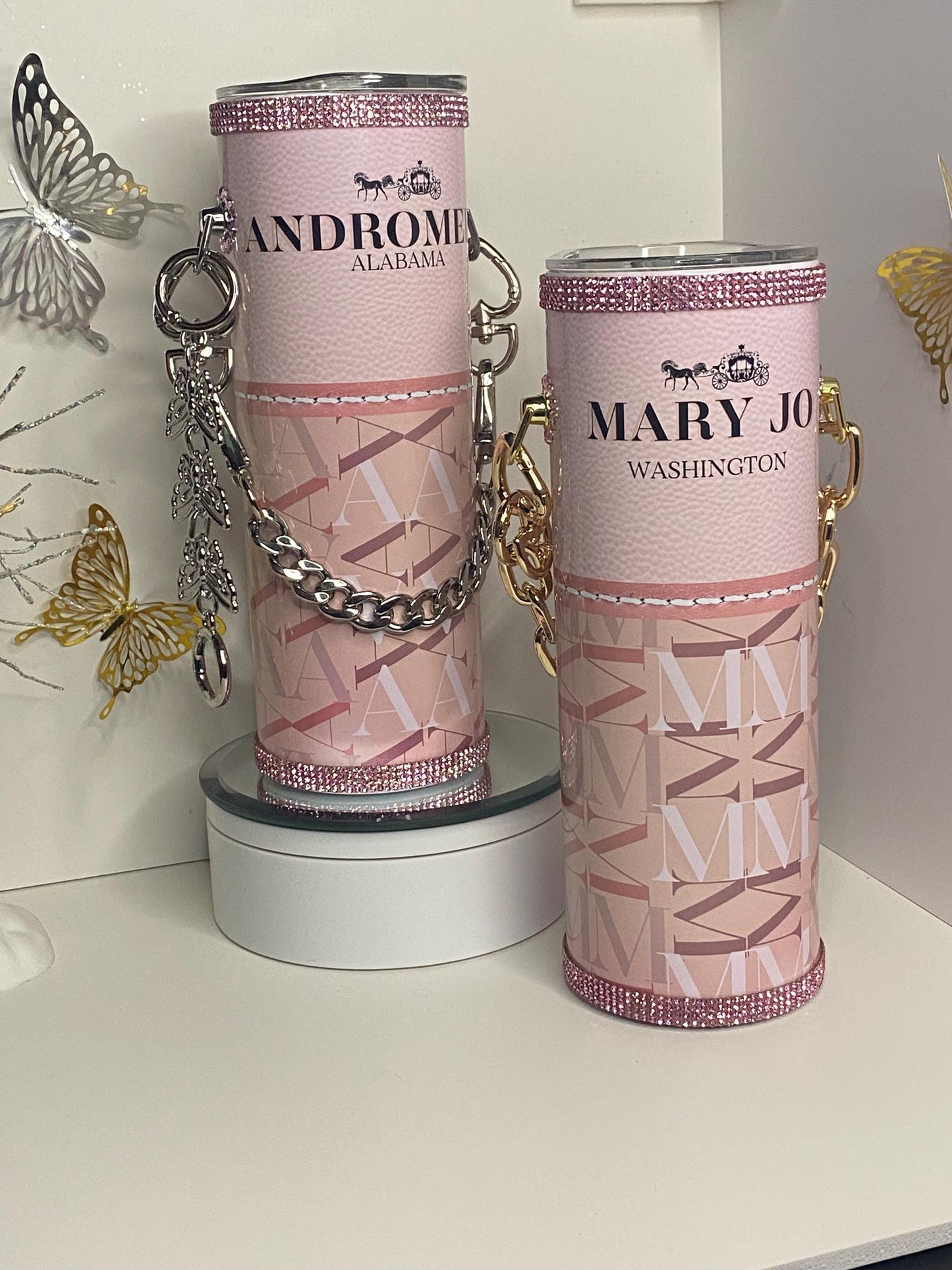 Personalized Coach Inspired Tumbler Purse w/ Link Chain and Pink Bling (Mother's Day Favorite)!