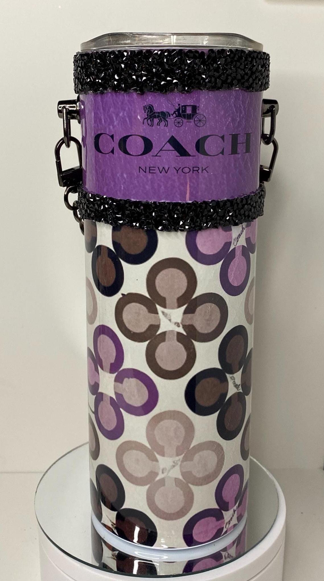 Designer Coach Tumbler Purse 20 oz w/ Detachable Link Chain W/ Ceramic Coaster Option