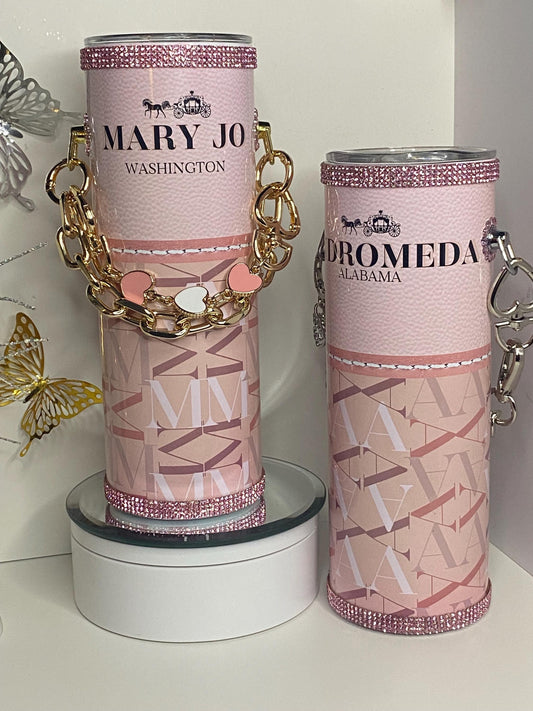 Personalized Coach Inspired Tumbler Purse w/ Link Chain and Pink Bling (Mother's Day Favorite)!