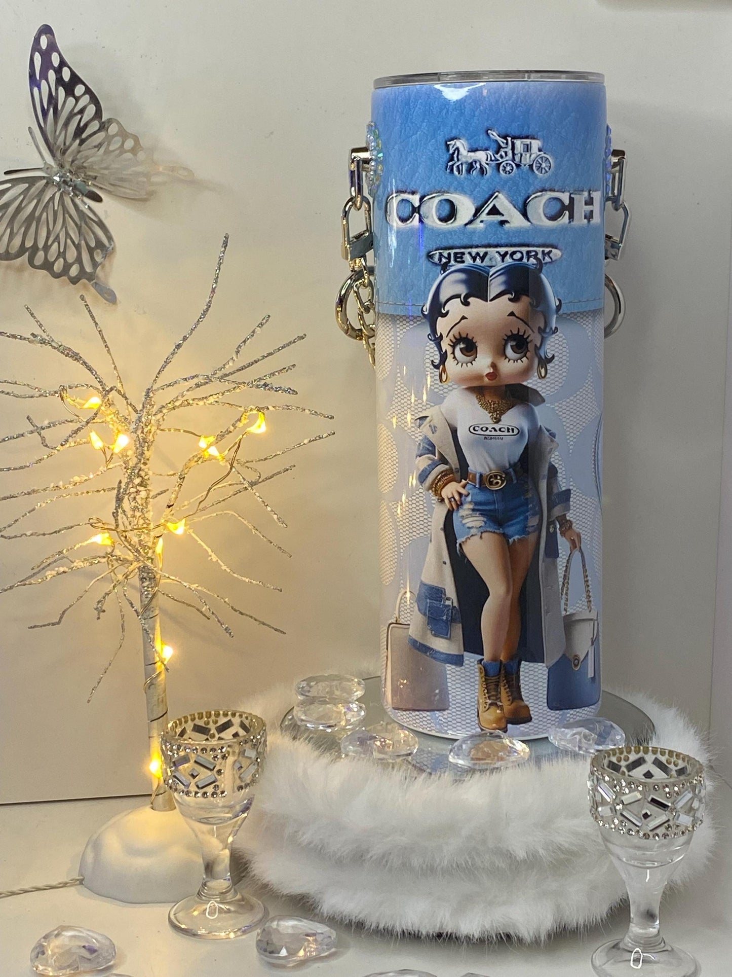 Custom Blue Betty Boop Inspired Tumbler Purse | Personalized 3D Fashion Tumbler with Chain Strap | Gift for Her
